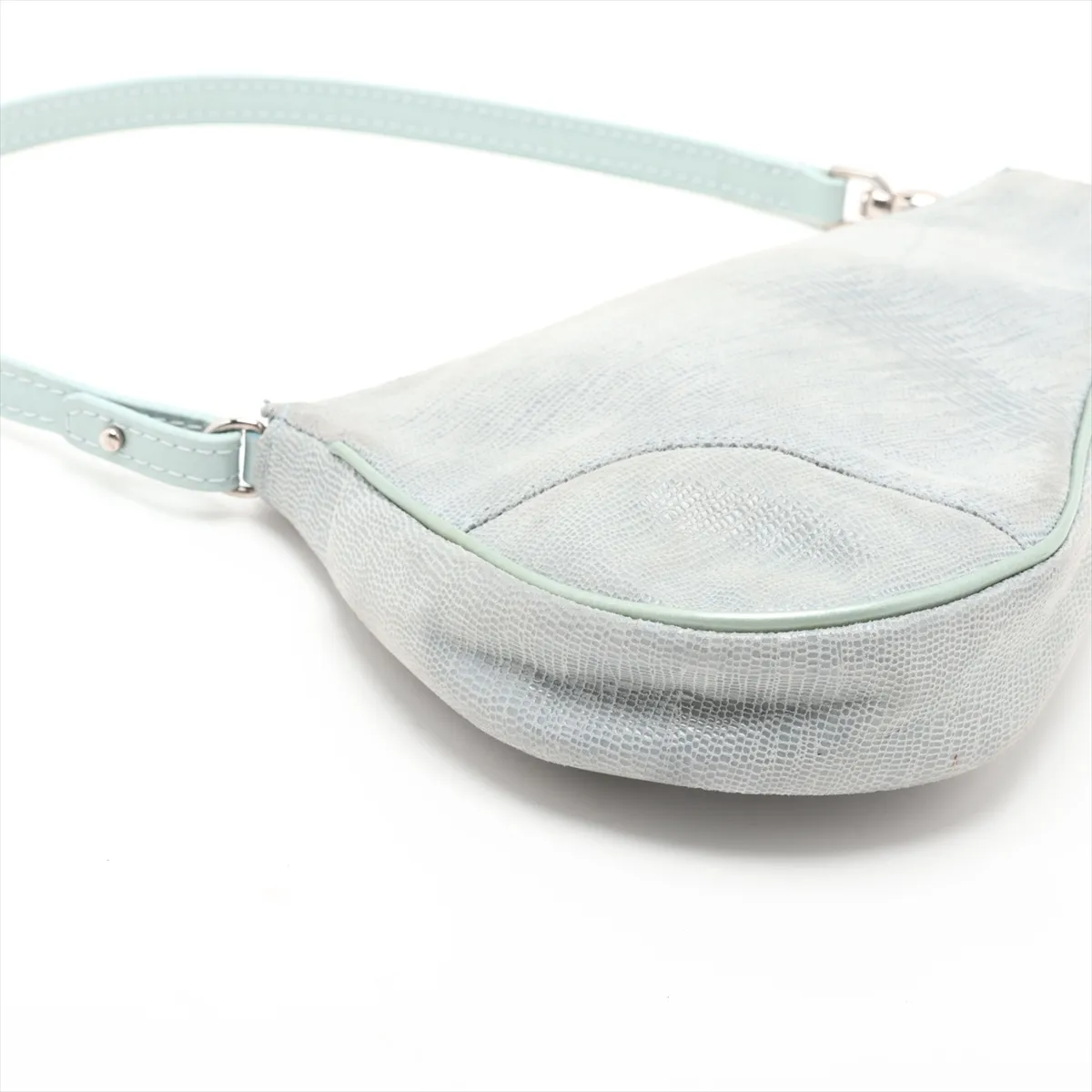 Saddle Lizard Embossed Handbag, Blue — view 4