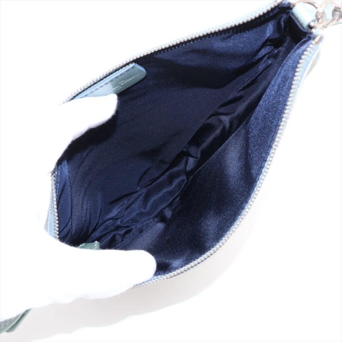Saddle Lizard Embossed Handbag, Blue — view 7