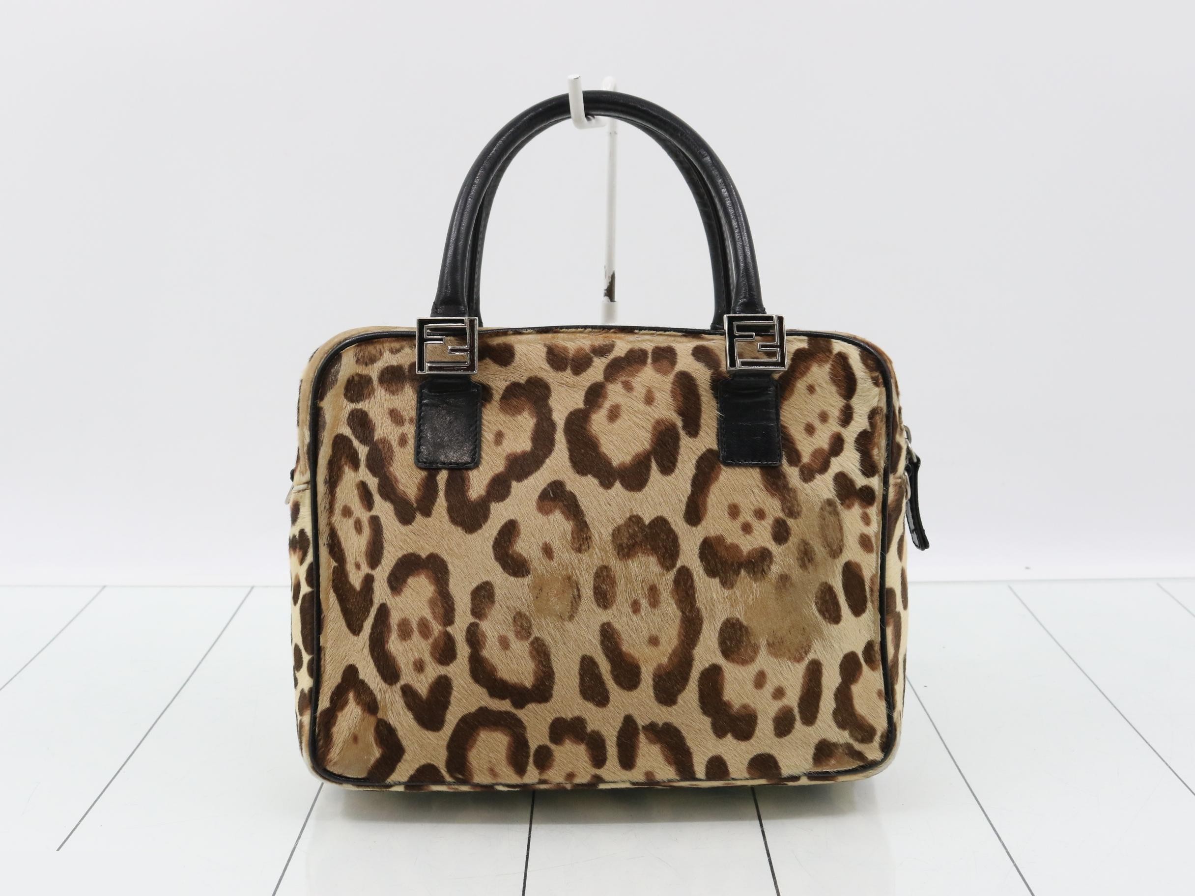 Calfskin leopard print handbag with Zucca hardware — view 2