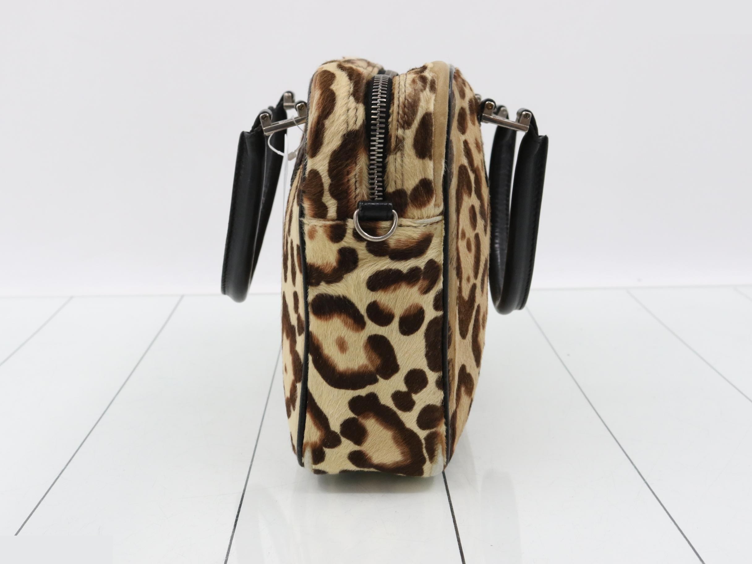 Calfskin leopard print handbag with Zucca hardware — view 3