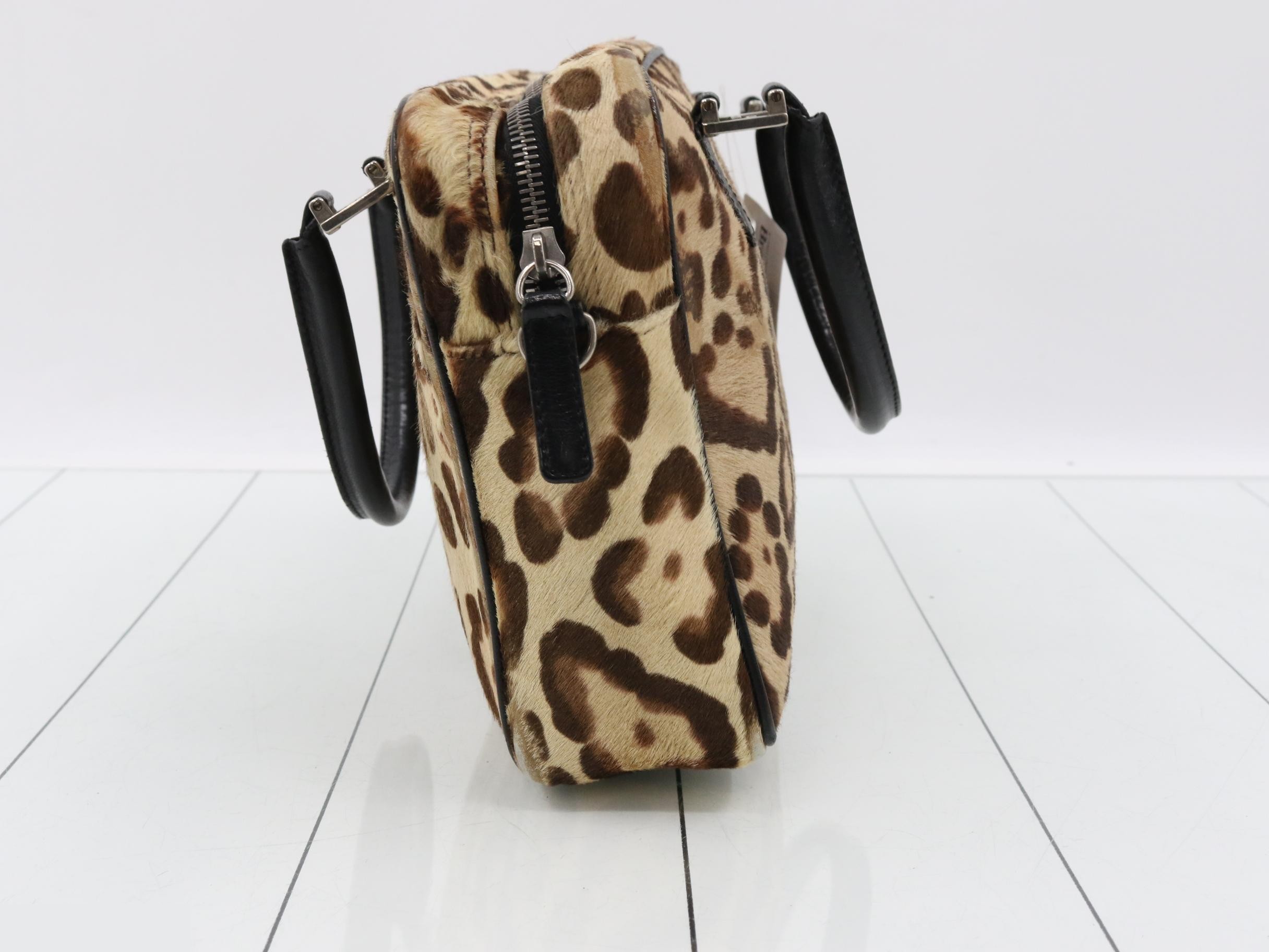 Calfskin leopard print handbag with Zucca hardware — view 4