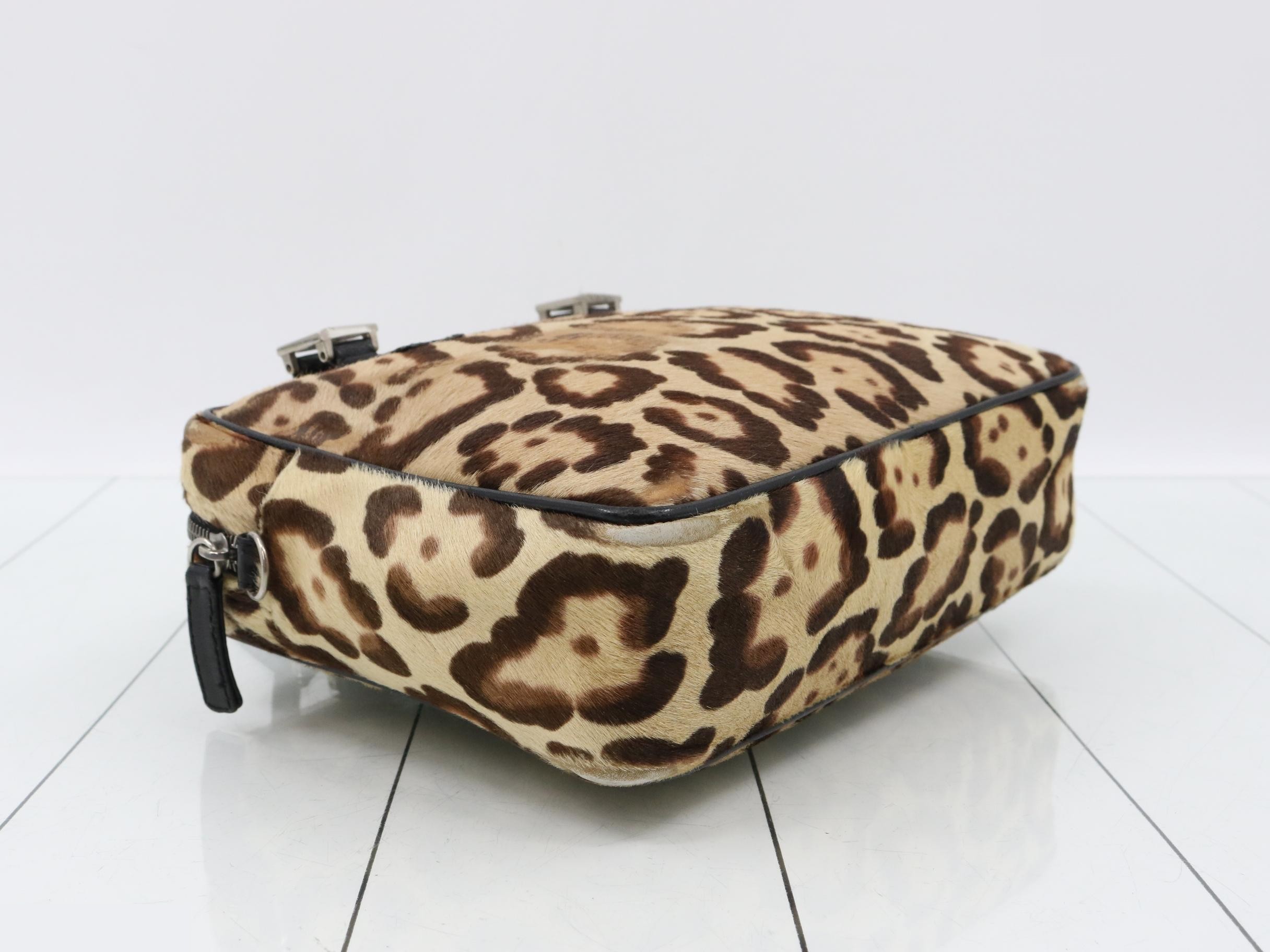 Calfskin leopard print handbag with Zucca hardware — view 5