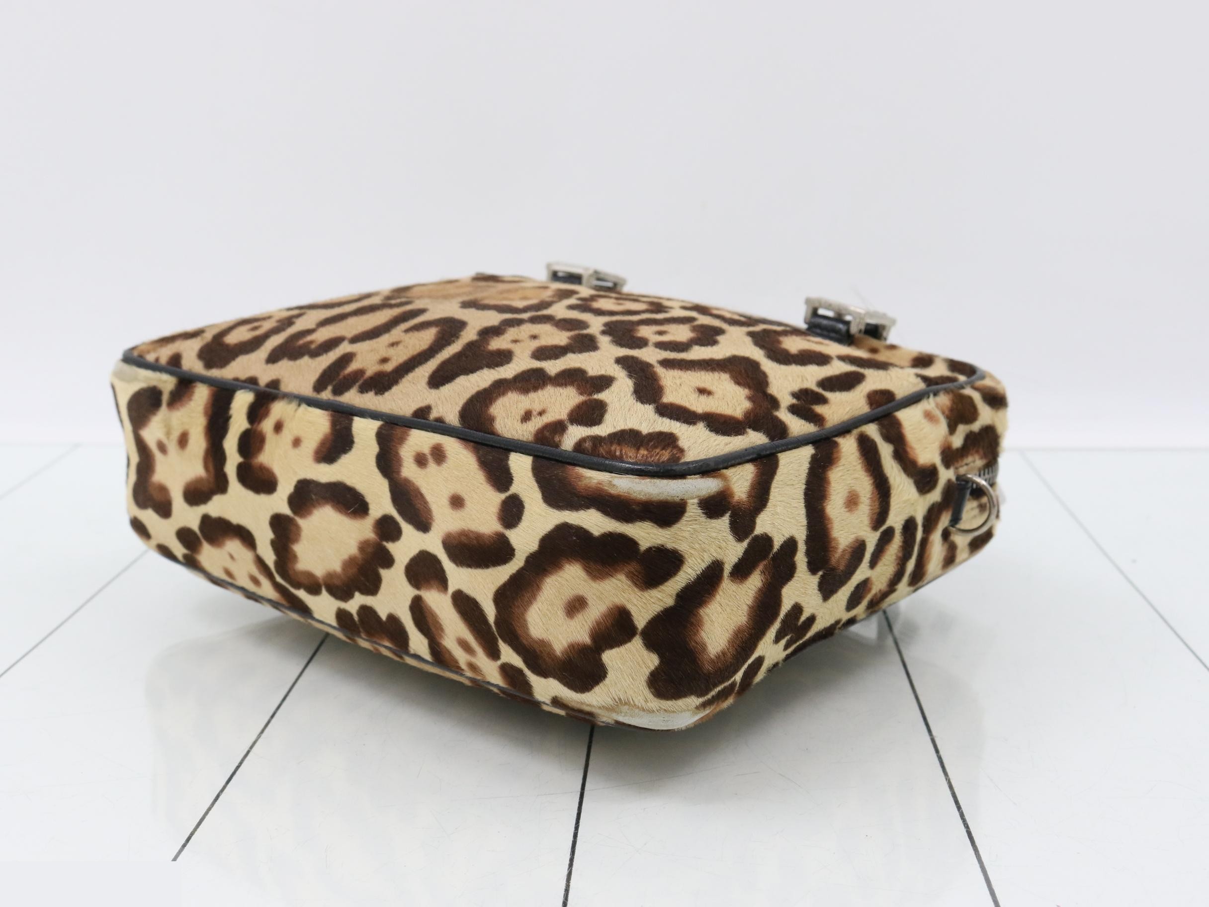 Calfskin leopard print handbag with Zucca hardware — view 6