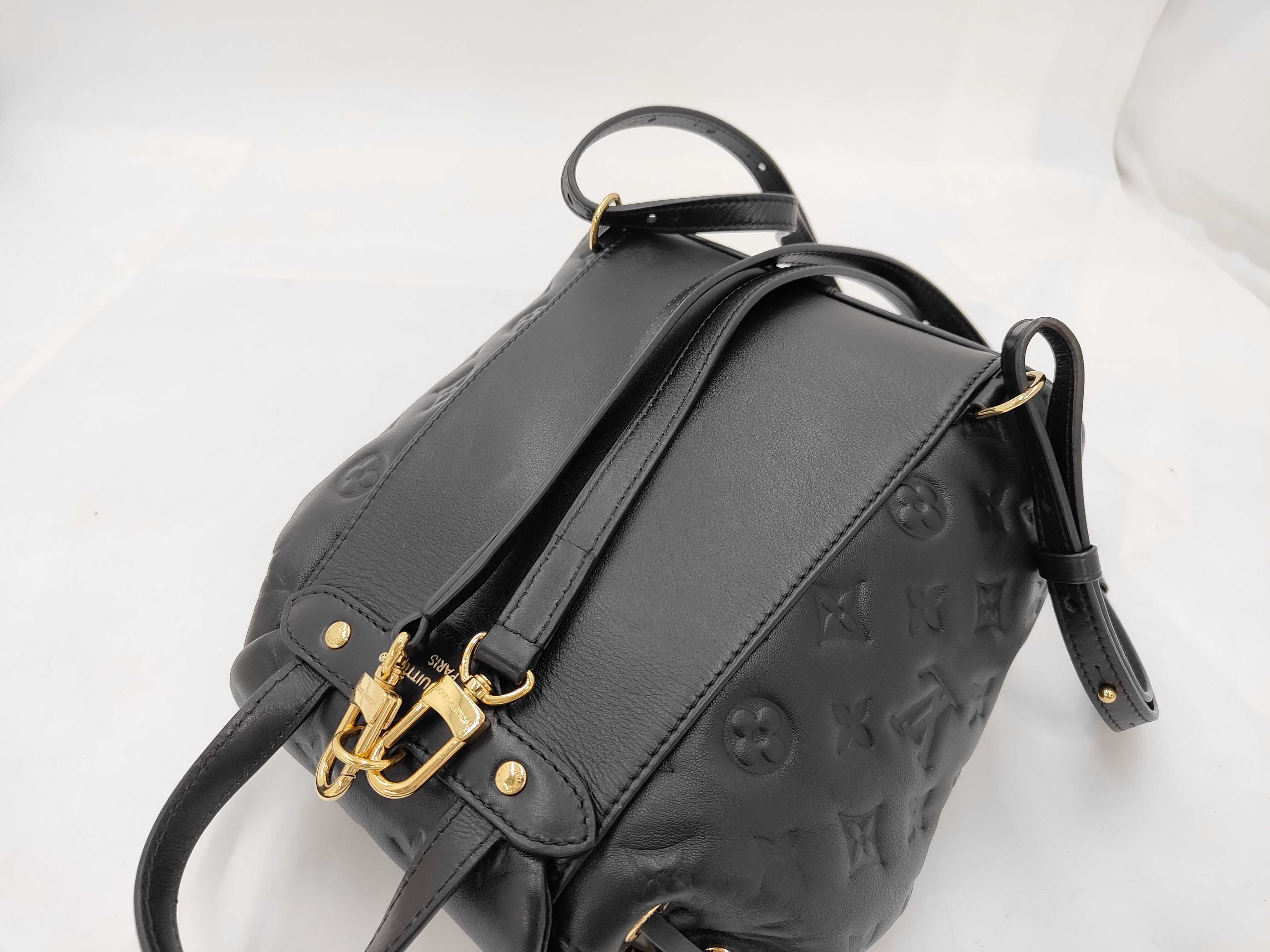 Embossed Coussin Chain Backpack PM M13357 Black RFID Detectable Backpack Rucksack — view 3