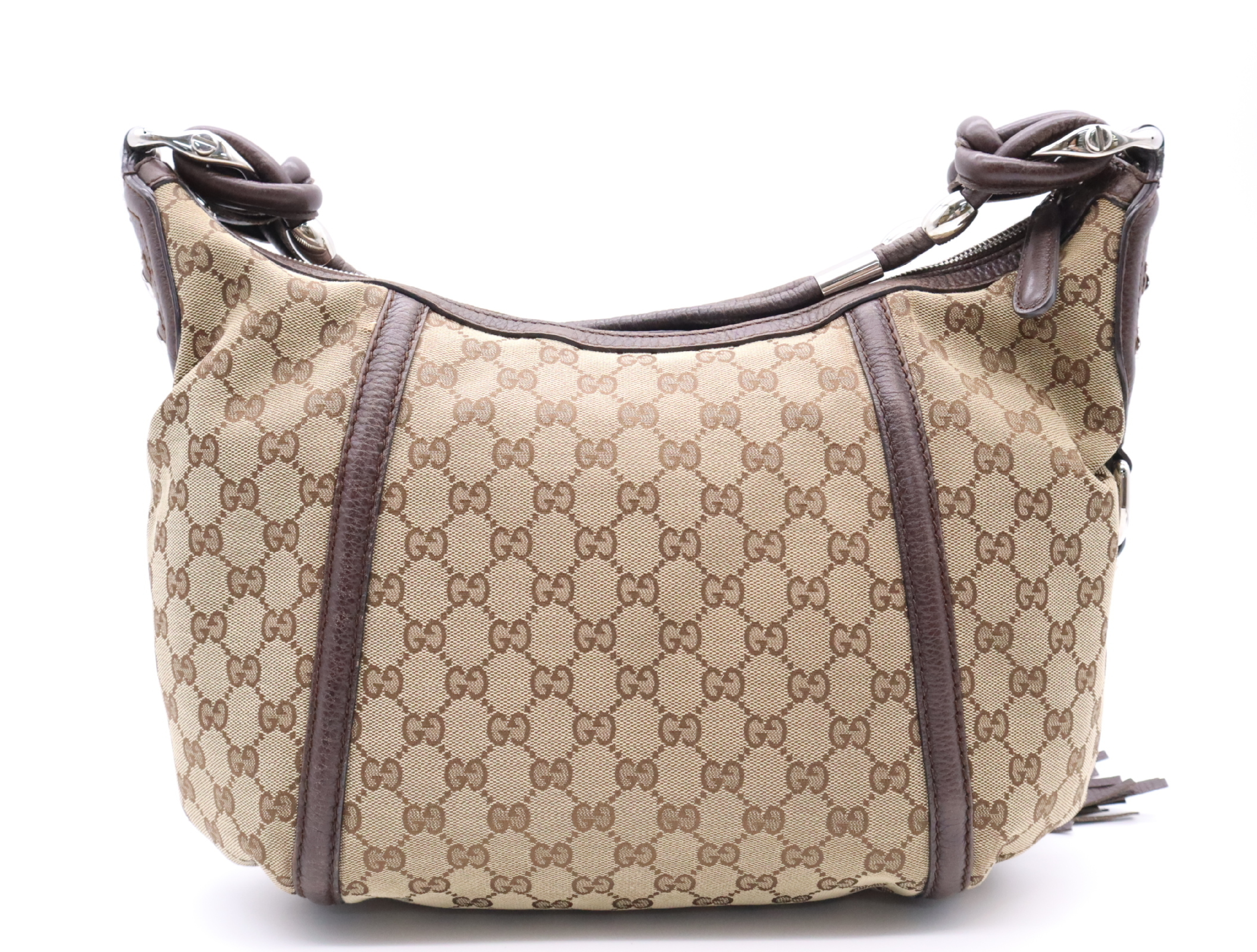 240261GG Canvas Bamboo Hobo Bag Beige Brown 002123 Tote Bag — view 2