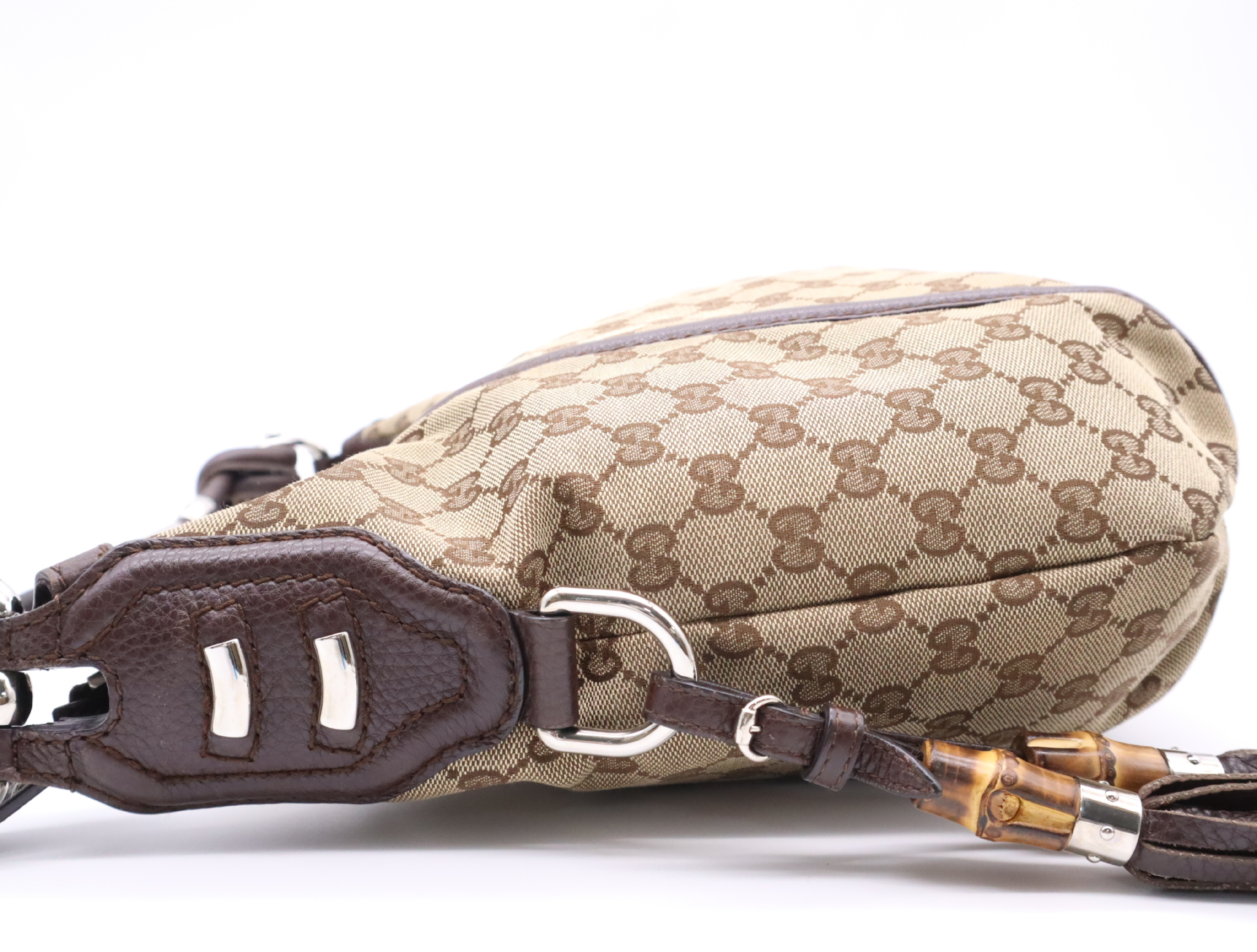 240261GG Canvas Bamboo Hobo Bag Beige Brown 002123 Tote Bag — view 3