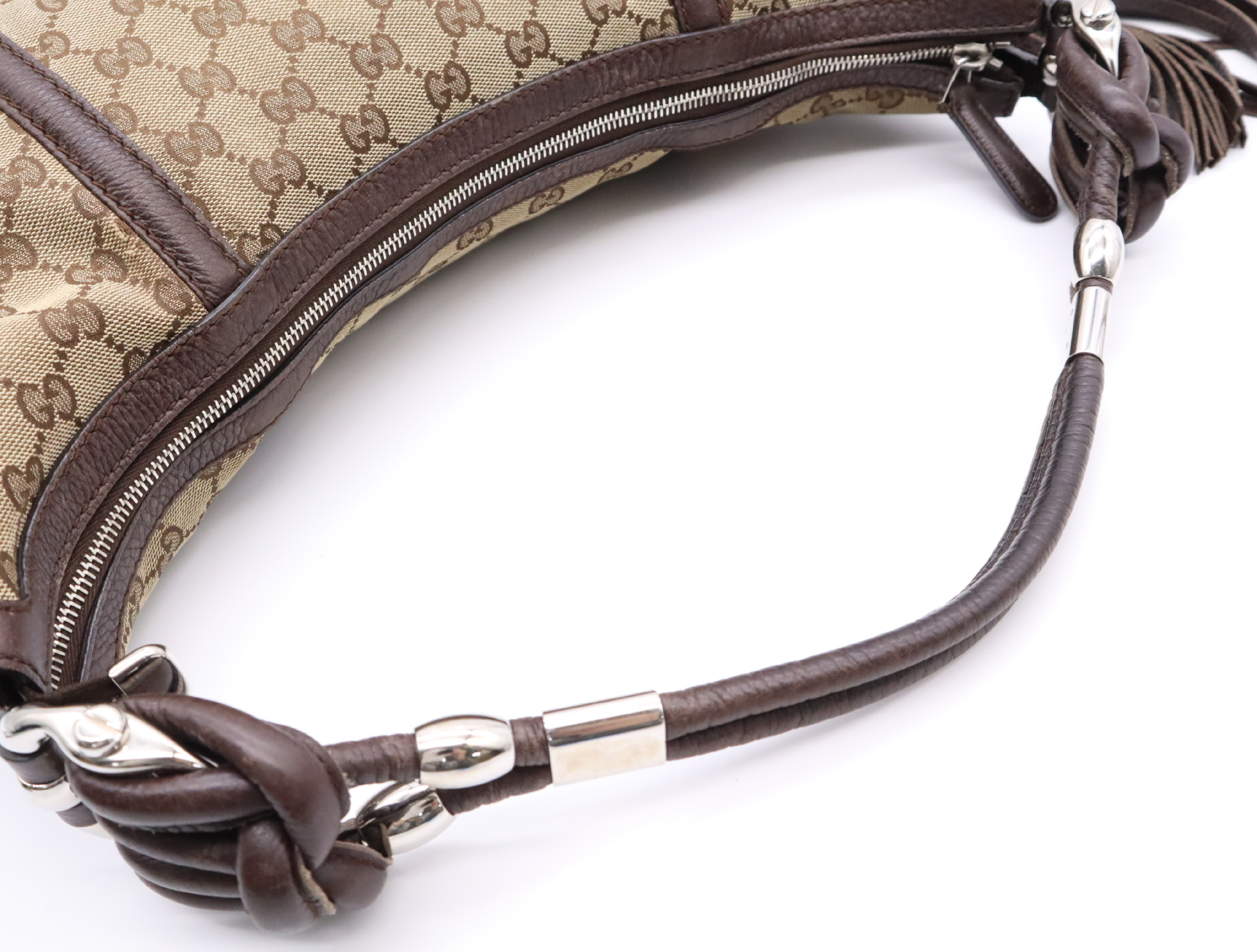 240261GG Canvas Bamboo Hobo Bag Beige Brown 002123 Tote Bag — view 10