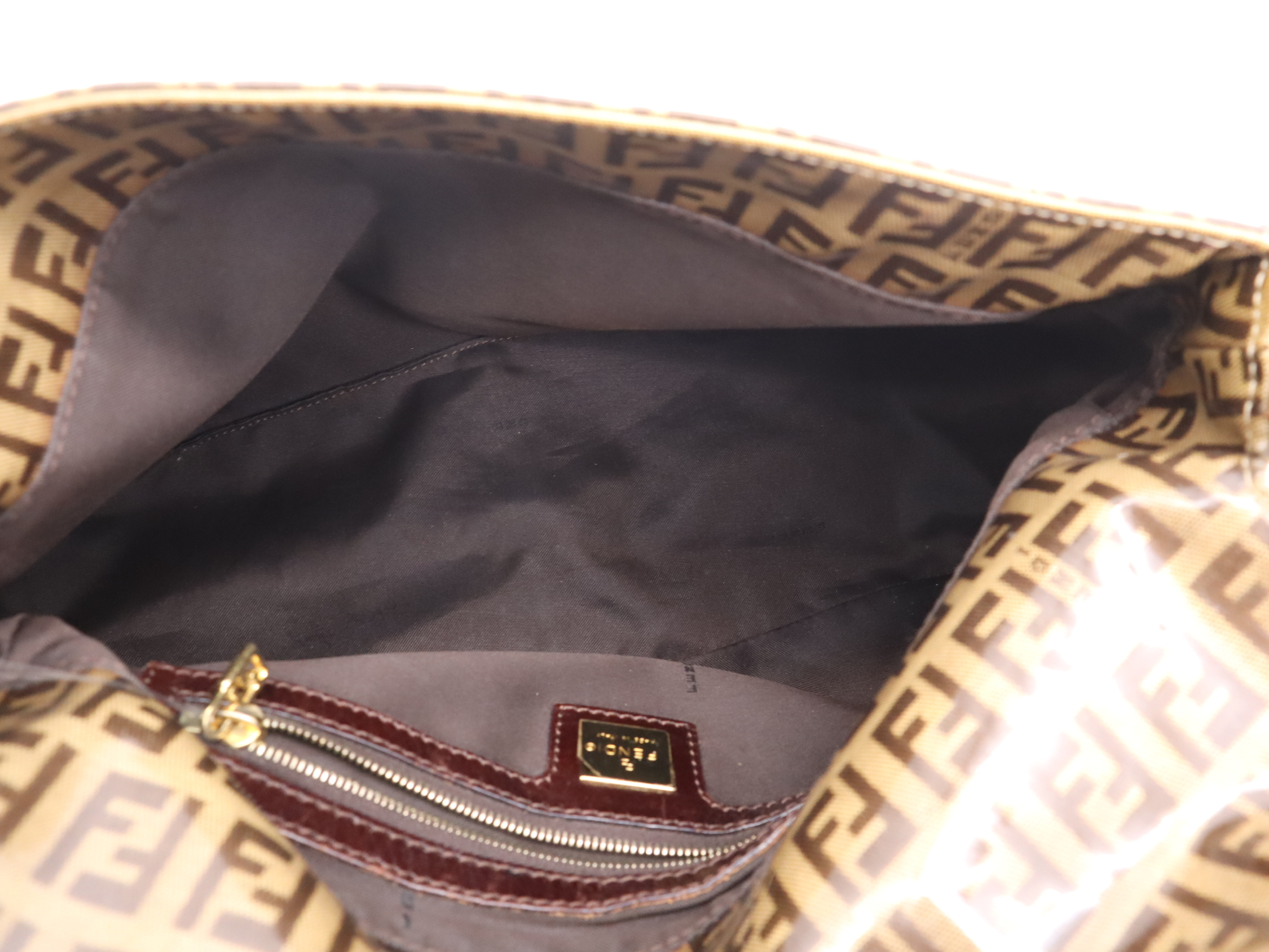 PVC Zucchino Mamma Bucket Shoulder Bag, Brown/Dark Brown, Gold Hardware. — view 12
