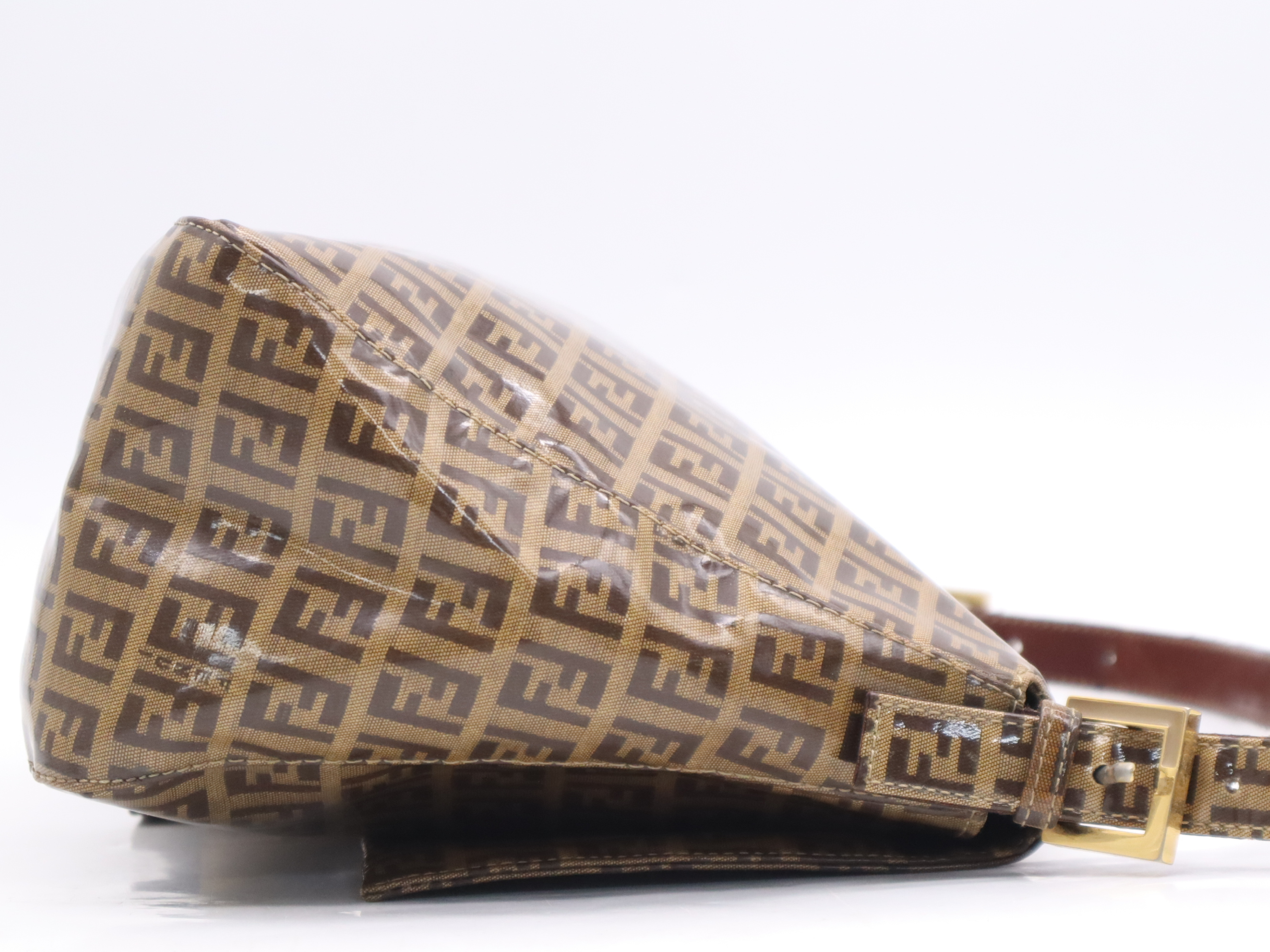 PVC Zucchino Mamma Bucket Shoulder Bag, Brown/Dark Brown, Gold Hardware. — view 5