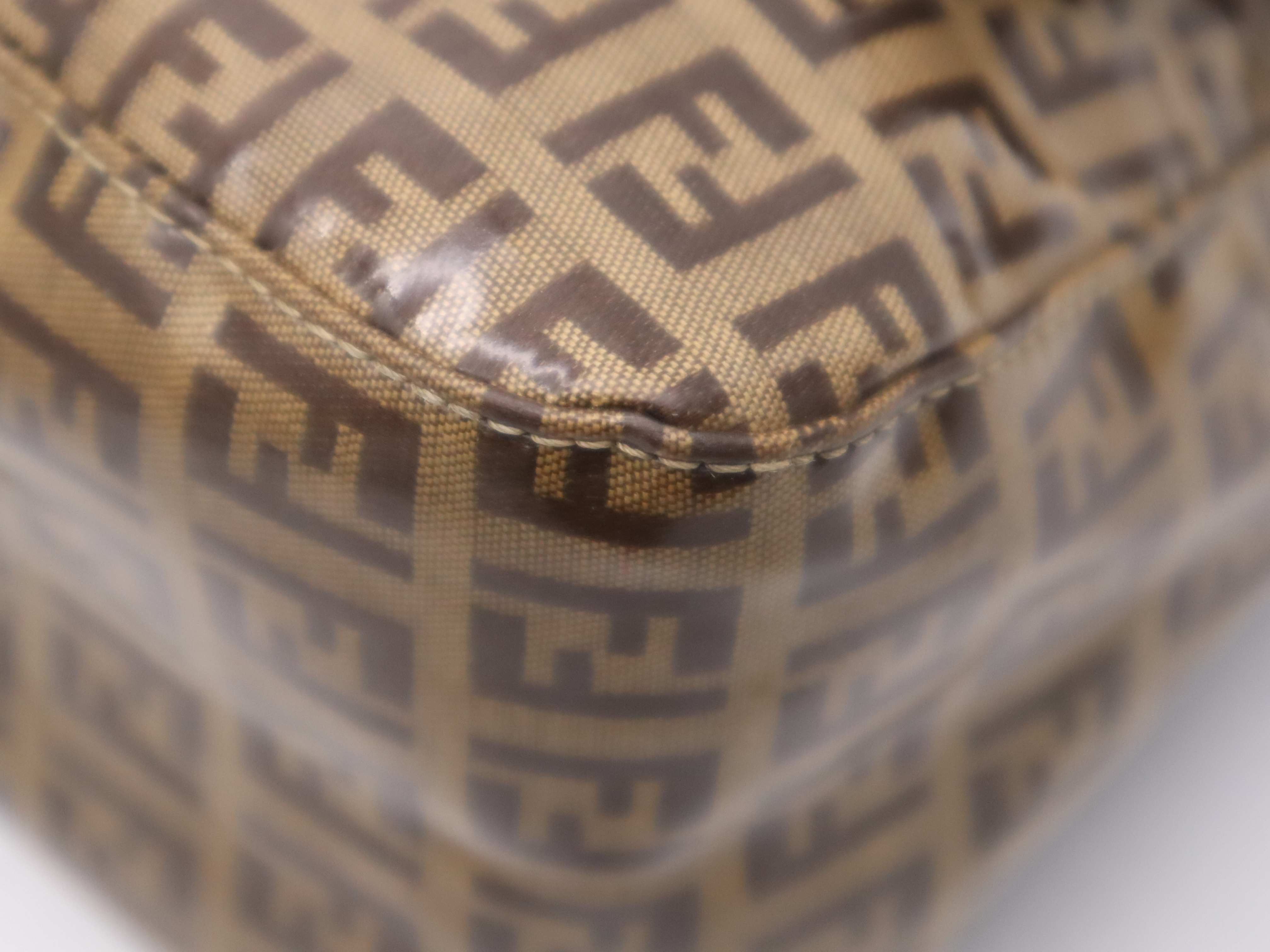 PVC Zucchino Mamma Bucket Shoulder Bag, Brown/Dark Brown, Gold Hardware. — view 10