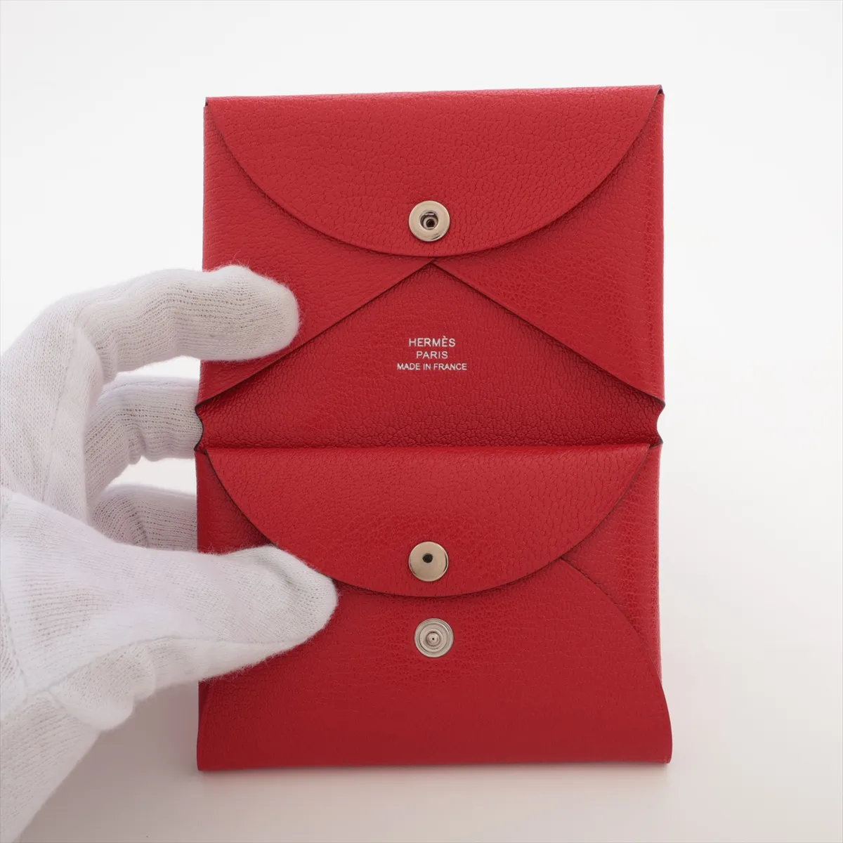 Hermès Calvi Duo Chevre Mysore Coin Case, Red, Silver Hardware, W: 2024 — view 3