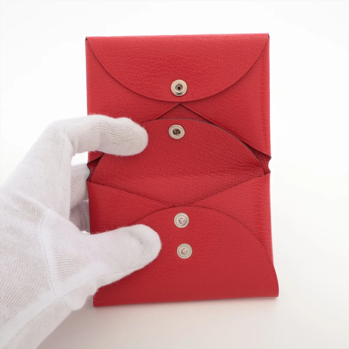 Hermès Calvi Duo Chevre Mysore Coin Case, Red, Silver Hardware, W: 2024 — view 4