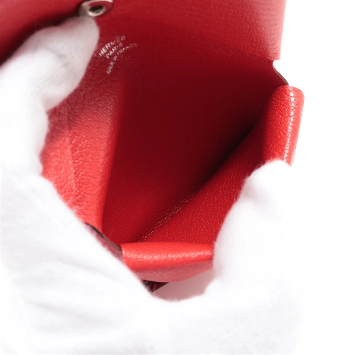 Hermès Calvi Duo Chevre Mysore Coin Case, Red, Silver Hardware, W: 2024 — view 5