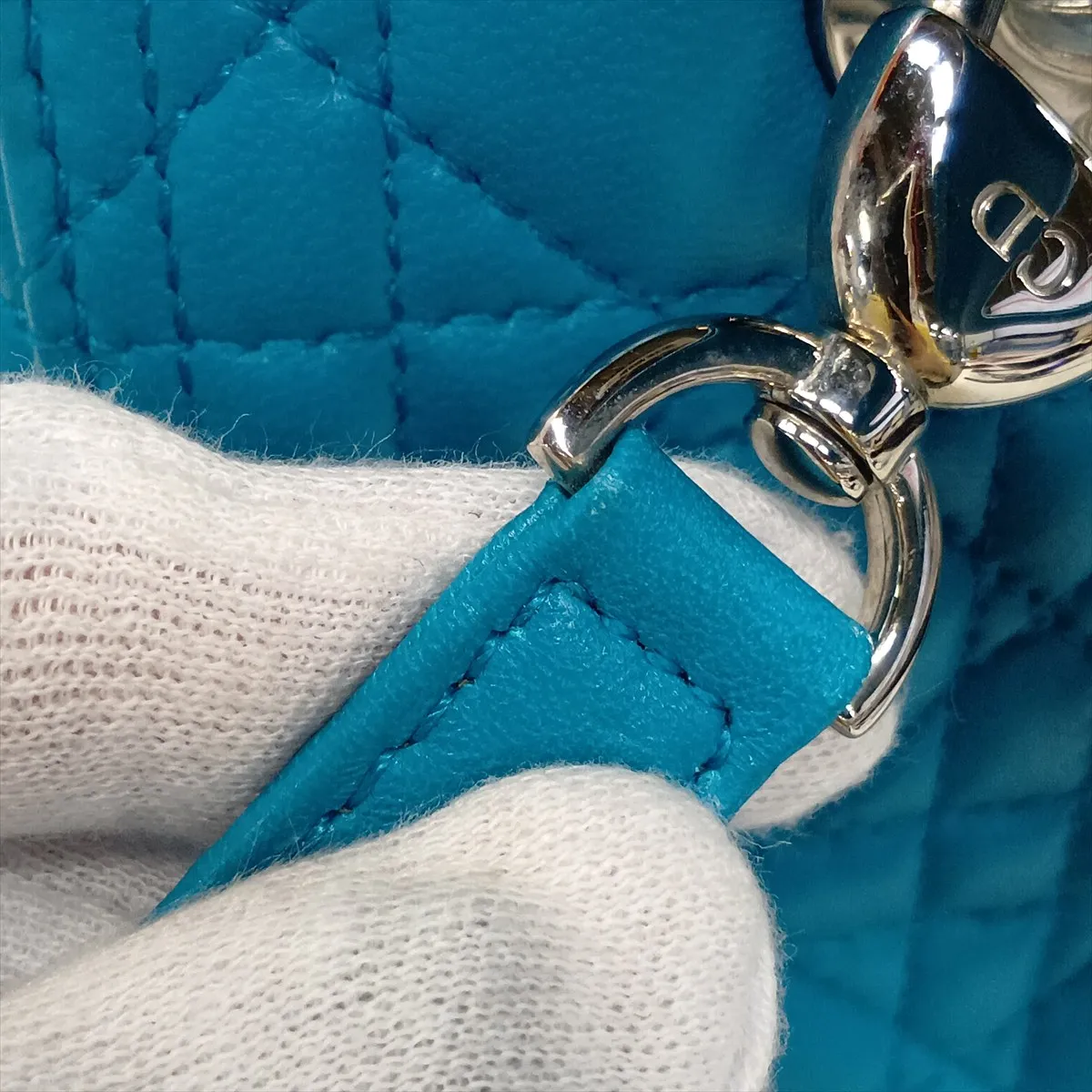Cannage Lady Dior Leather 2-Way Handbag, Blue — view 12