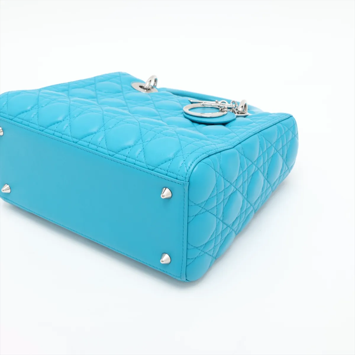 Cannage Lady Dior Leather 2-Way Handbag, Blue — view 3