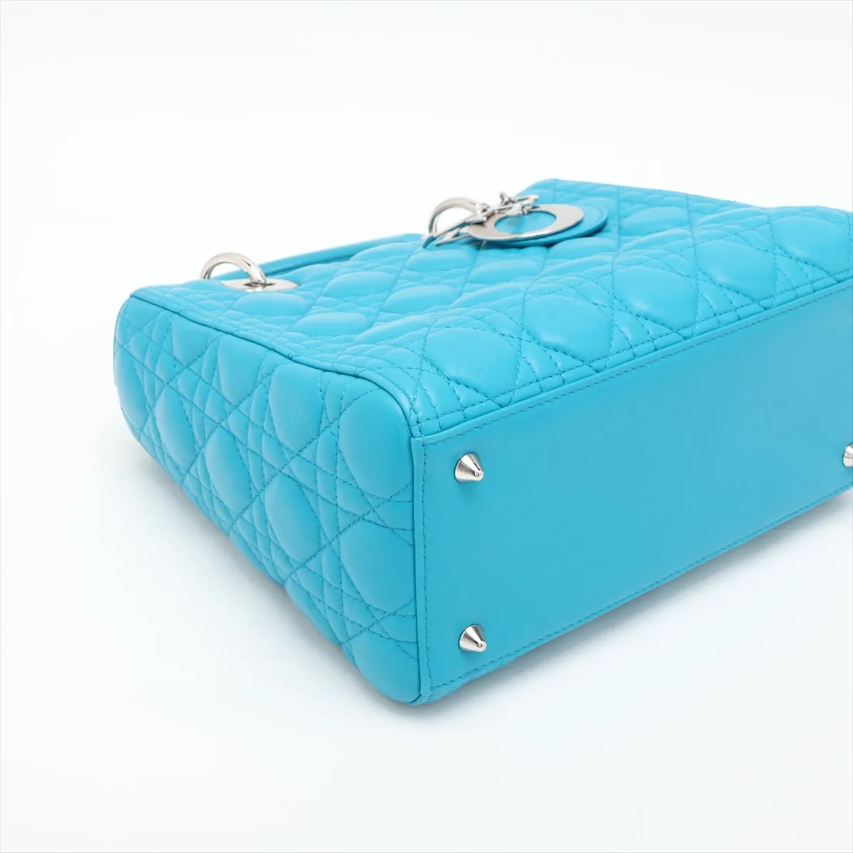 Cannage Lady Dior Leather 2-Way Handbag, Blue — view 4