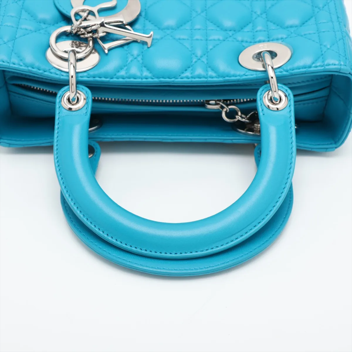 Cannage Lady Dior Leather 2-Way Handbag, Blue — view 5