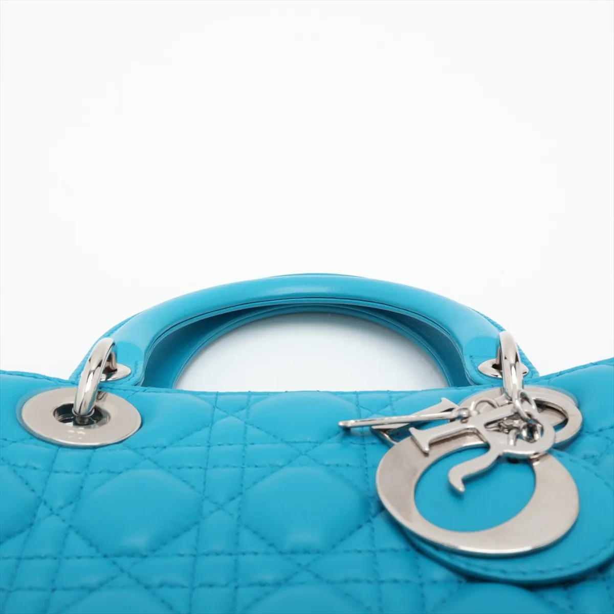 Cannage Lady Dior Leather 2-Way Handbag, Blue — view 6