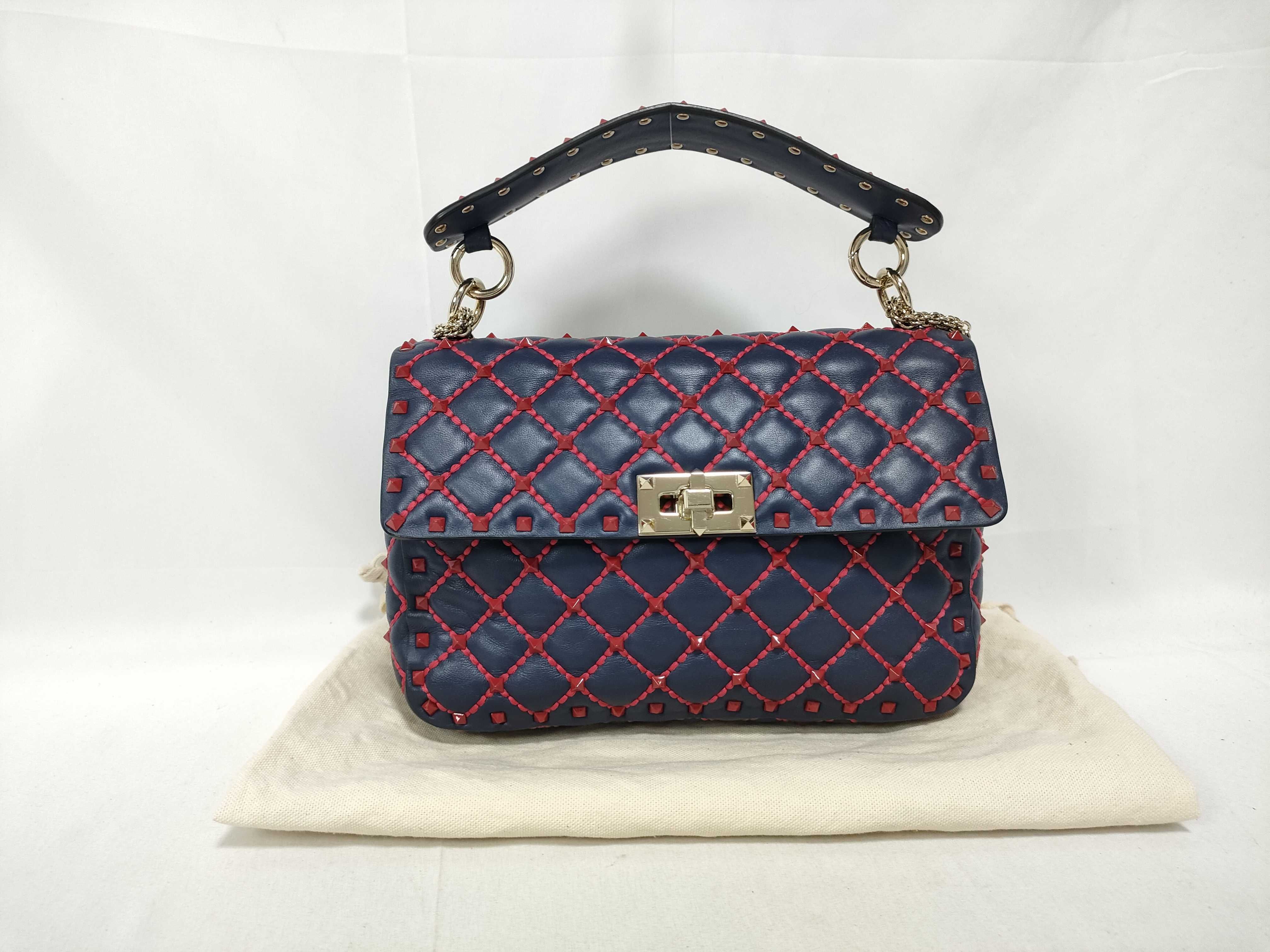 navy lambskin stud chain handbag