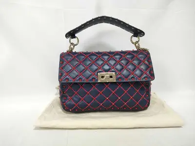 navy lambskin stud chain handbag