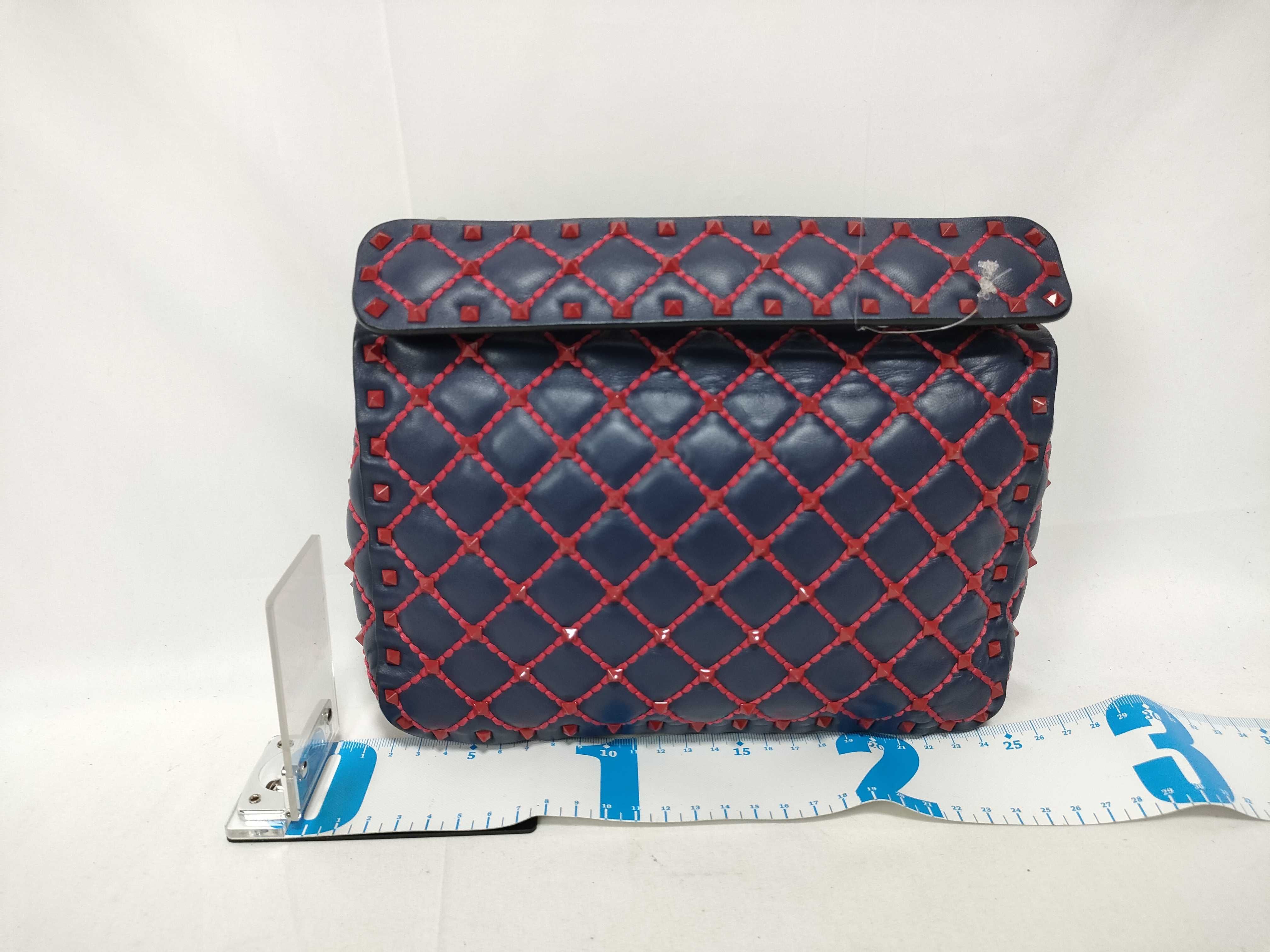 navy lambskin stud chain handbag — view 2