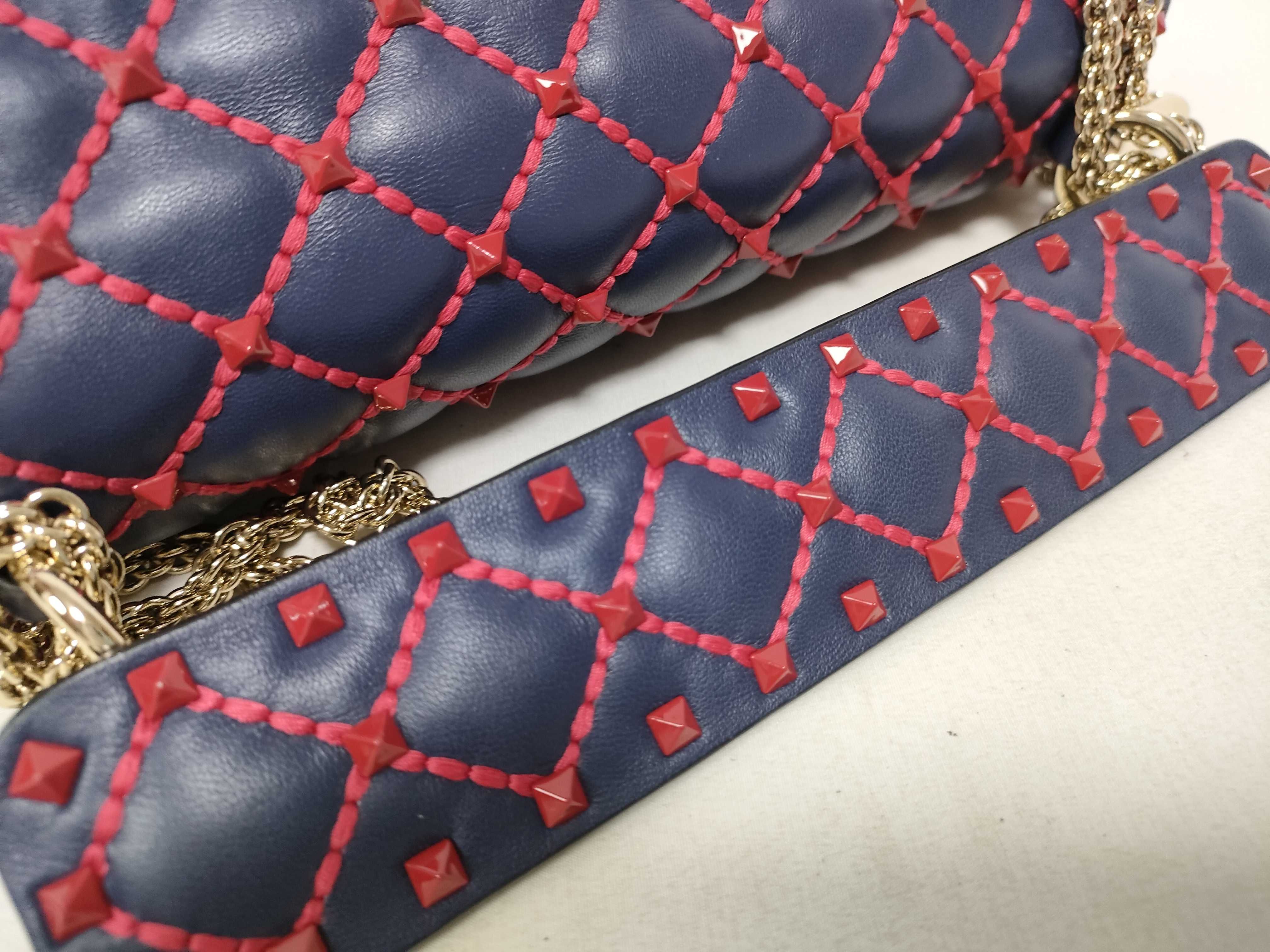 navy lambskin stud chain handbag — view 6