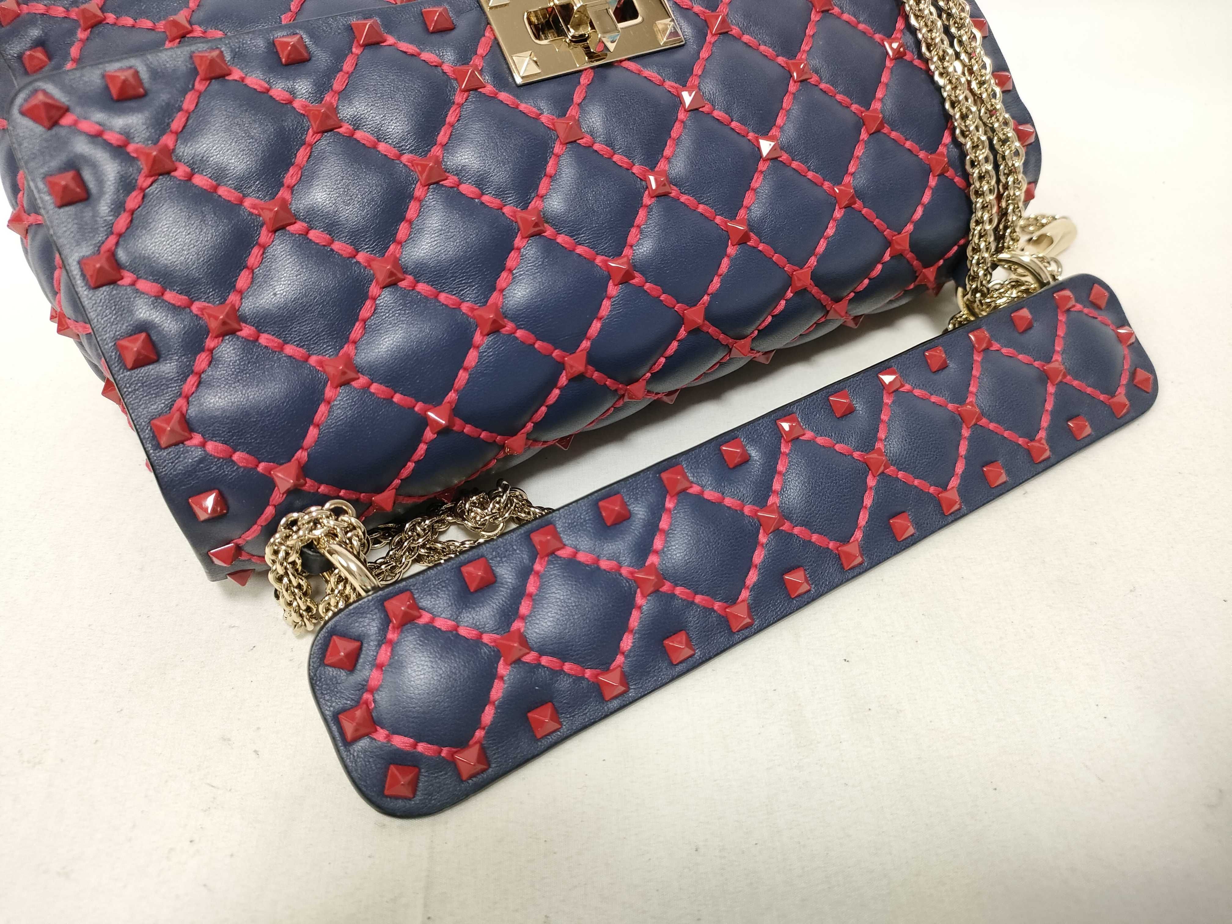 navy lambskin stud chain handbag — view 7