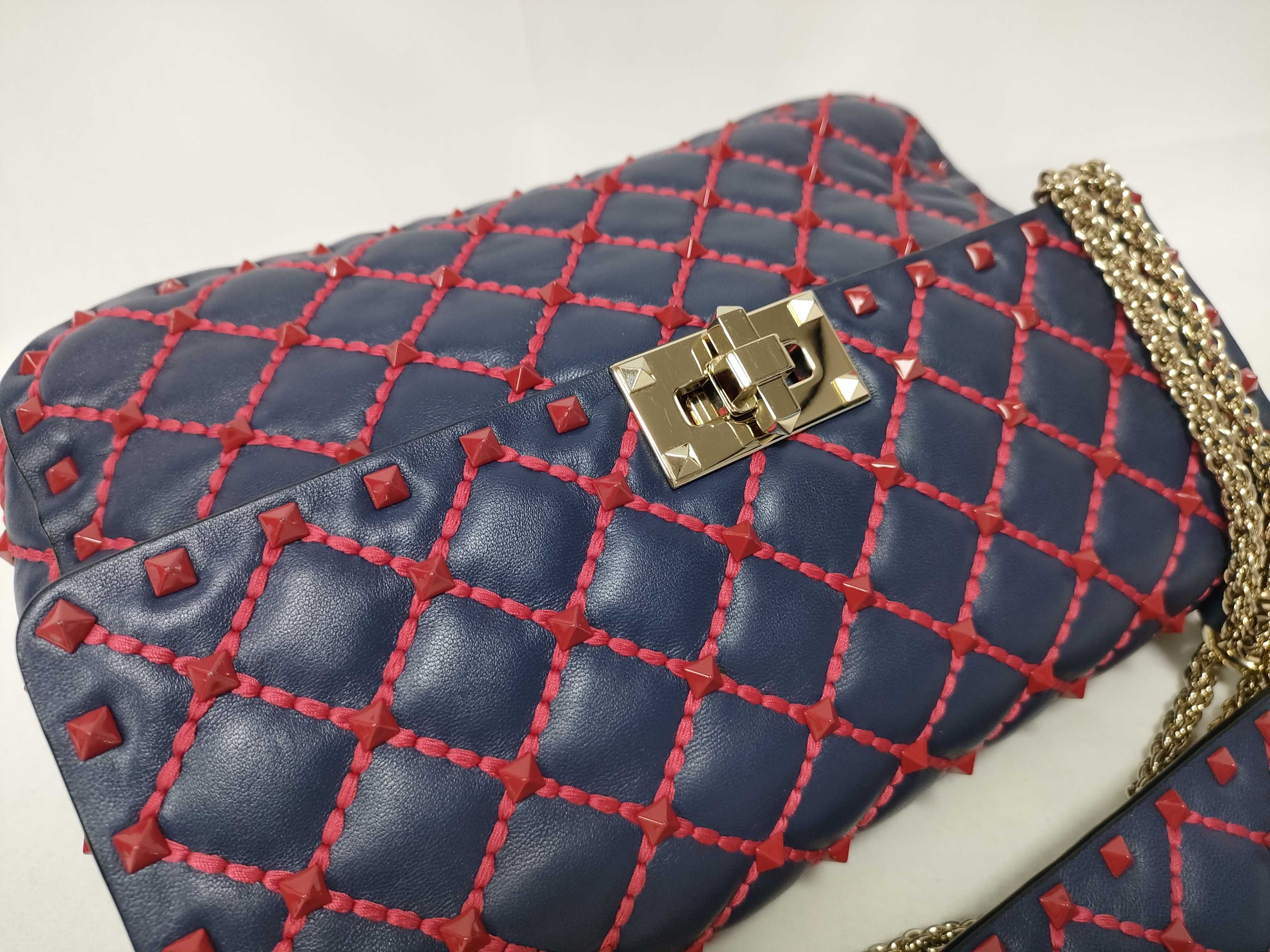 navy lambskin stud chain handbag — view 8