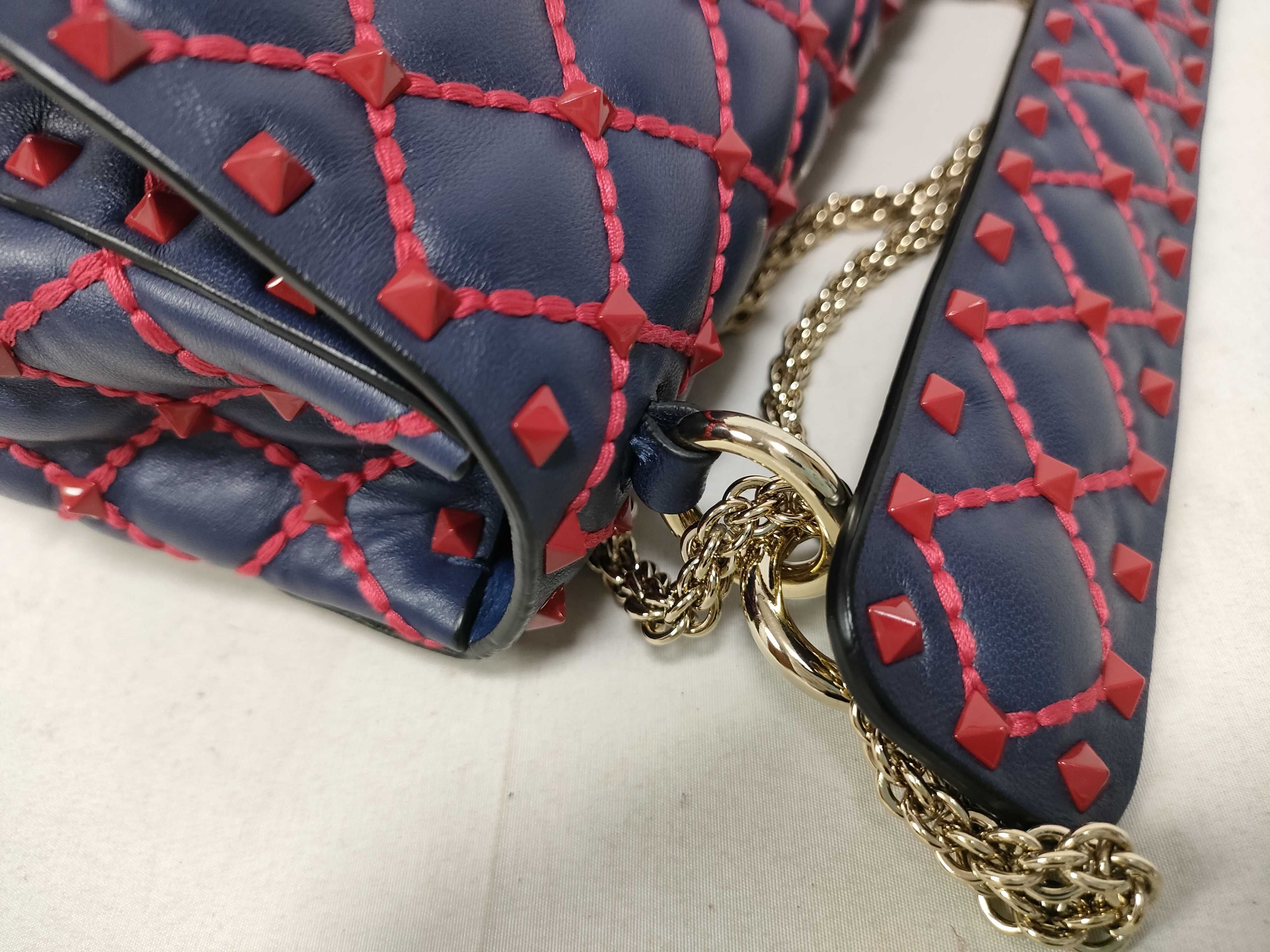navy lambskin stud chain handbag — view 9