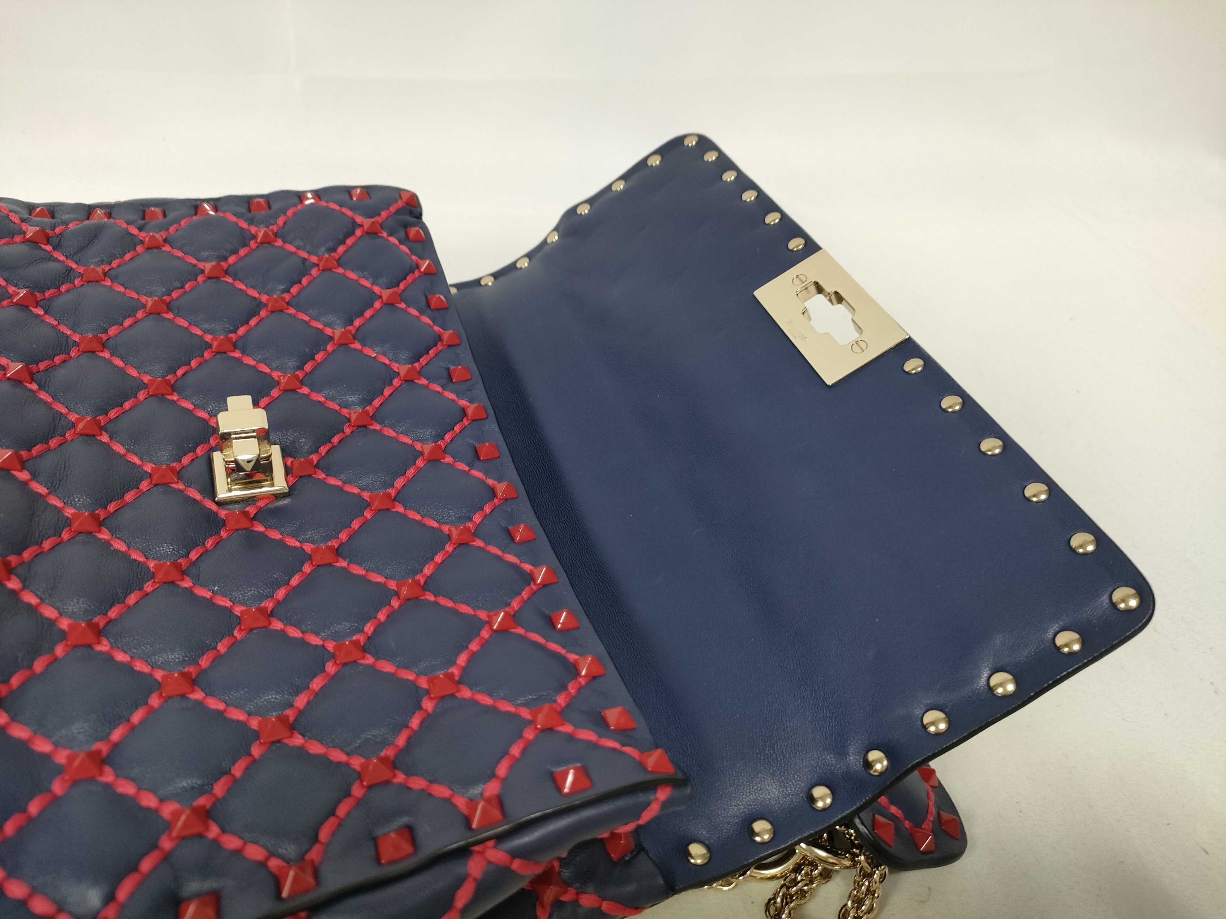navy lambskin stud chain handbag — view 10