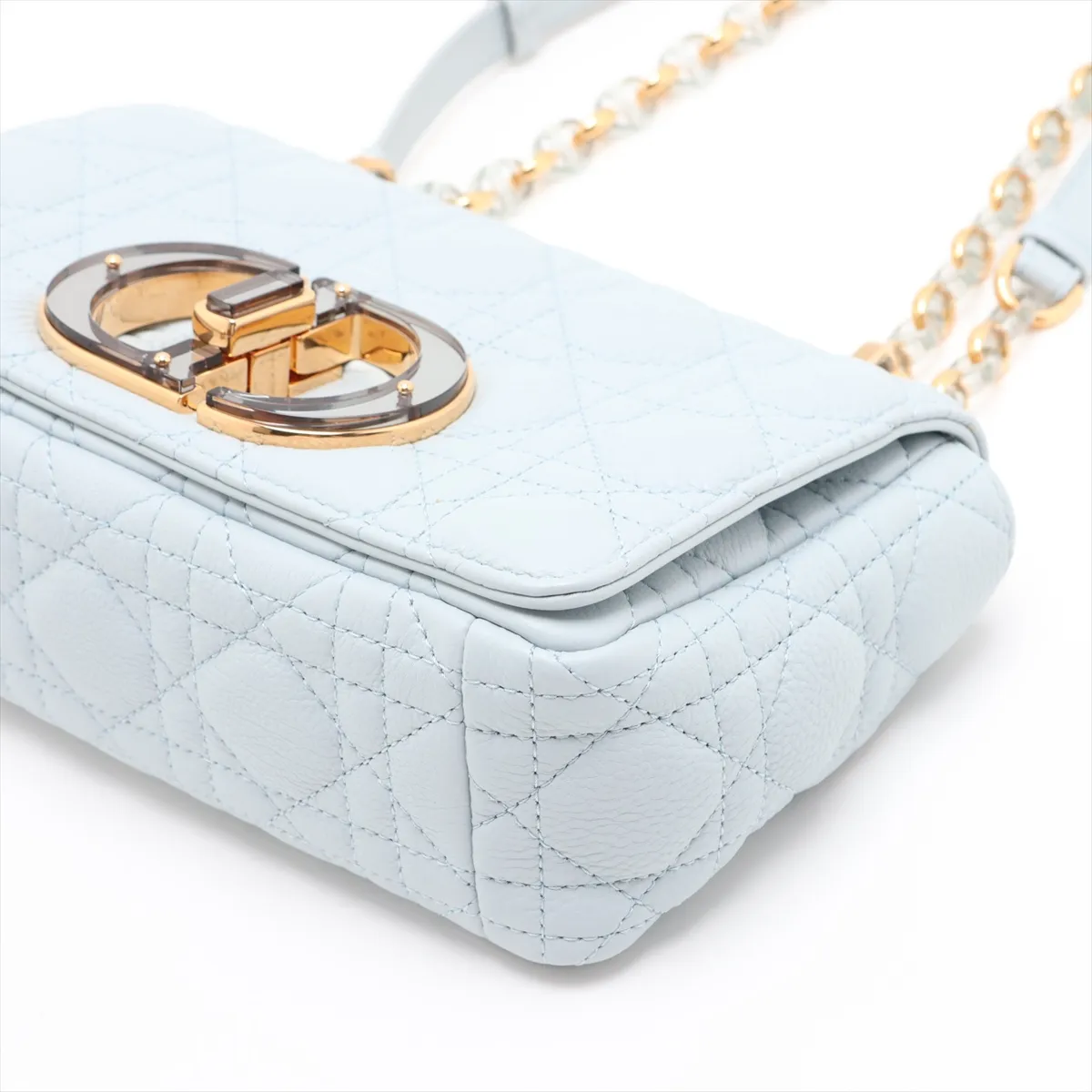 Cannage Caro Leather Chain Shoulder Bag, Blue — view 3