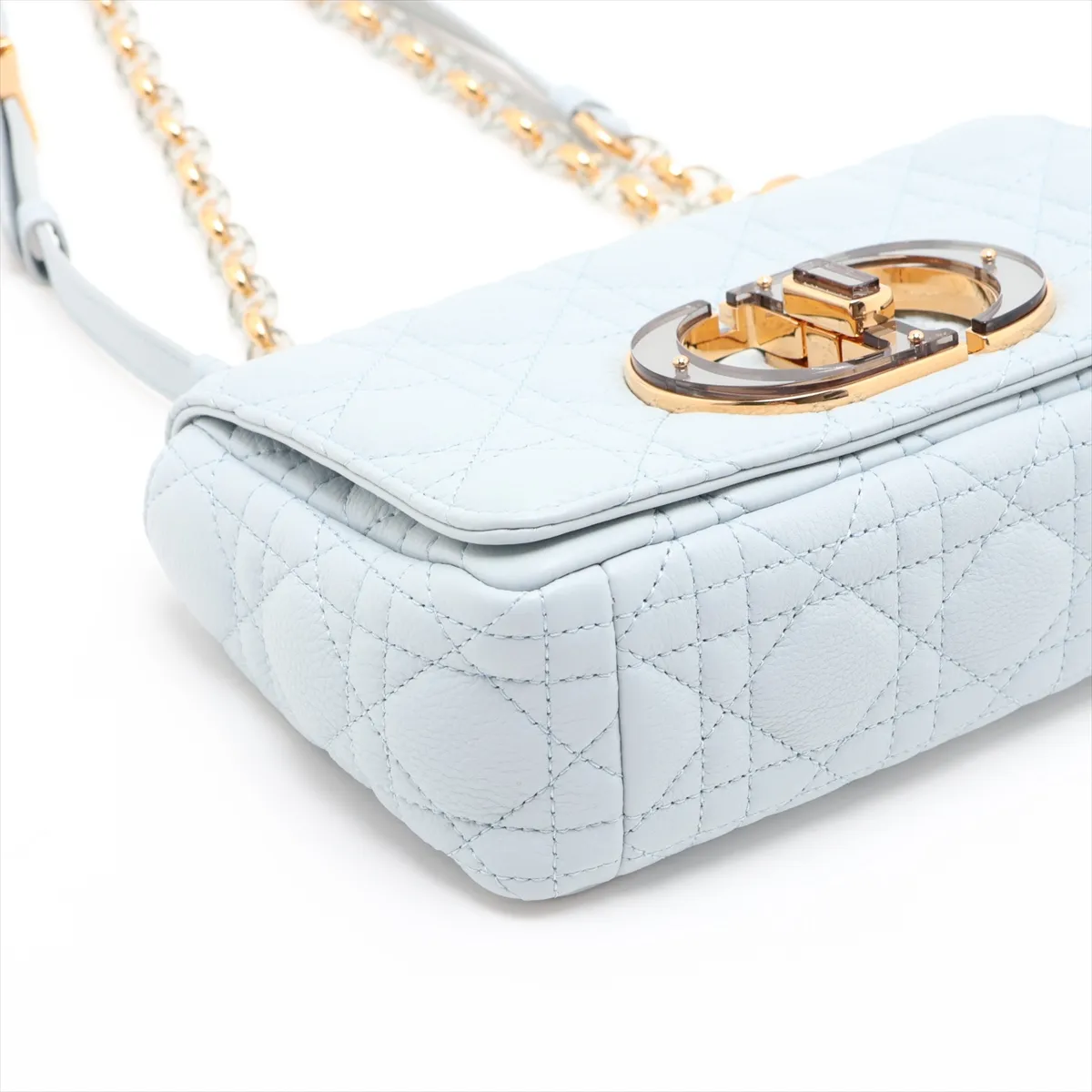 Cannage Caro Leather Chain Shoulder Bag, Blue — view 4