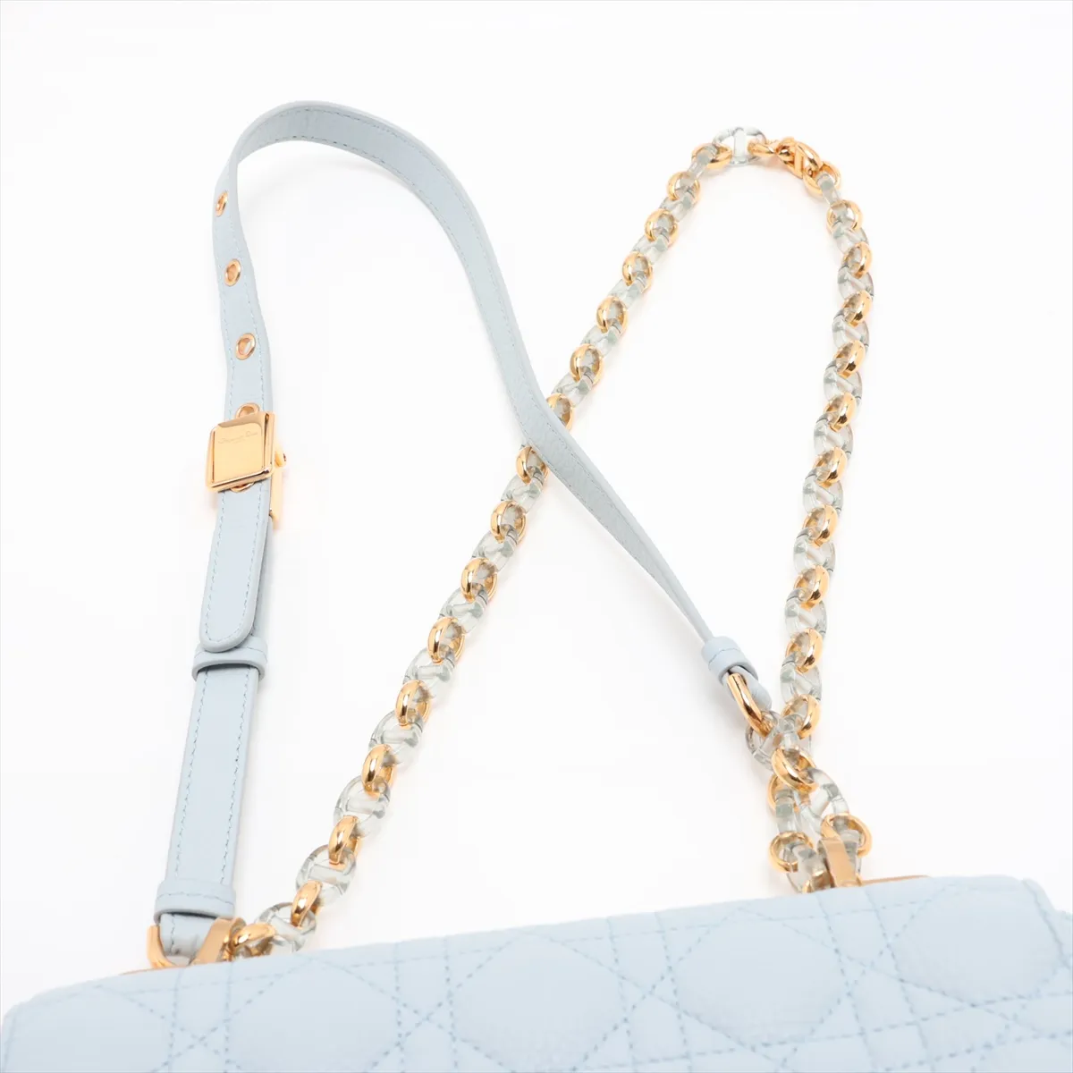 Cannage Caro Leather Chain Shoulder Bag, Blue — view 6