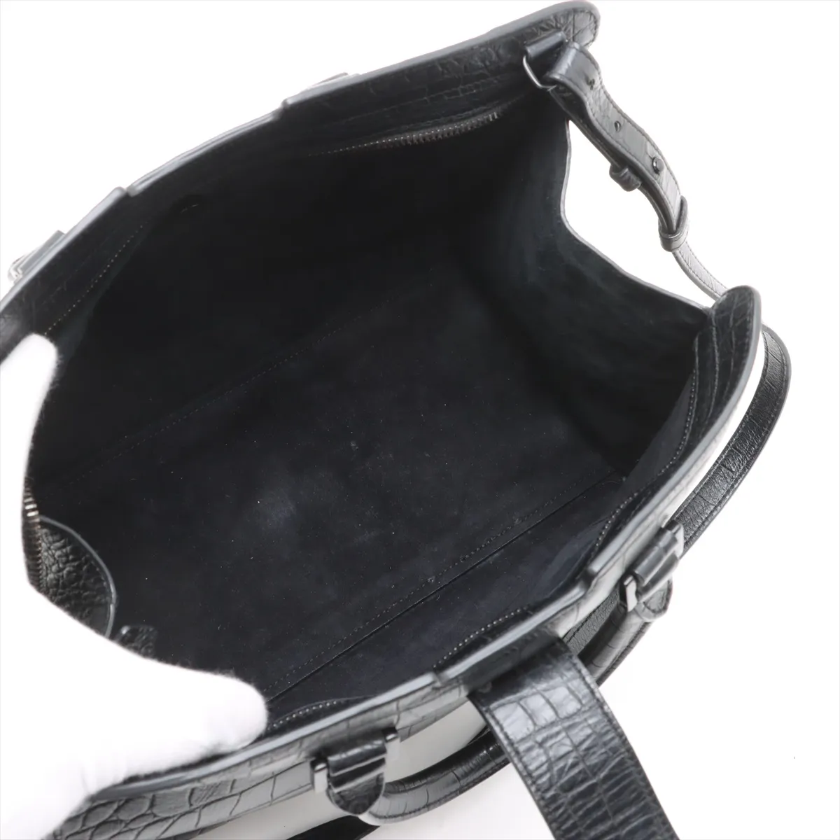Baby Cabas Croco Embossed 2WAY Handbag Black 394461 — view 8