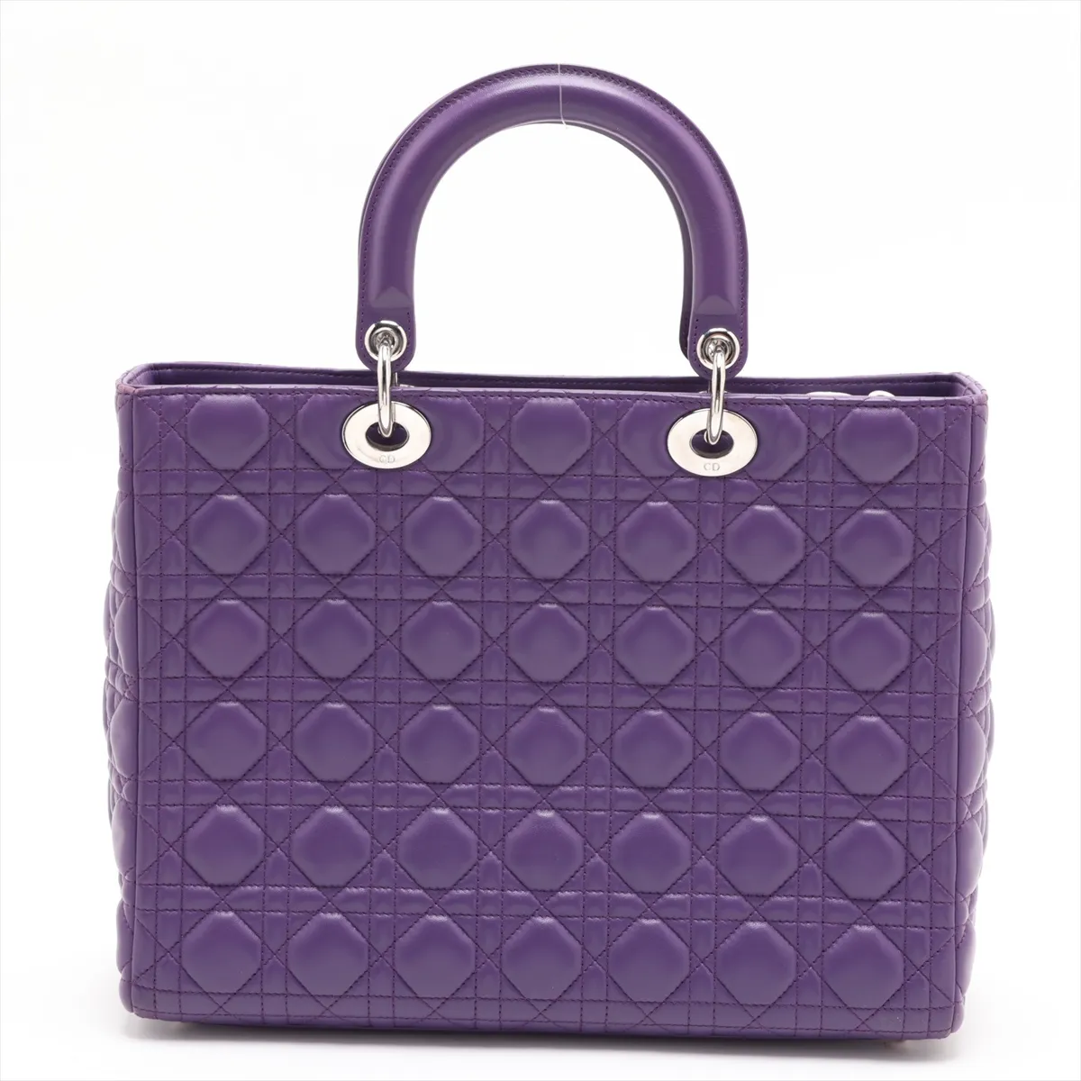 Cannage Lady Dior Large Leather 2-Way Handbag, Purple — view 2