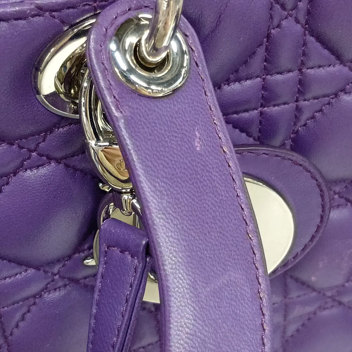 Cannage Lady Dior Large Leather 2-Way Handbag, Purple — view 13