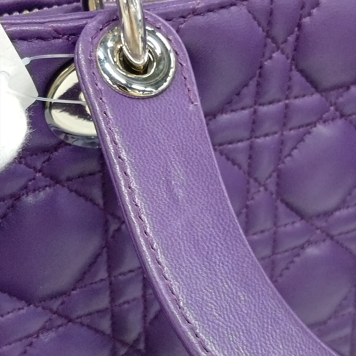 Cannage Lady Dior Large Leather 2-Way Handbag, Purple — view 14