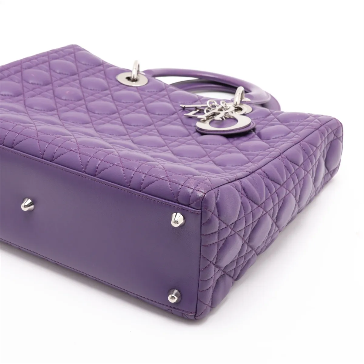 Cannage Lady Dior Large Leather 2-Way Handbag, Purple — view 3