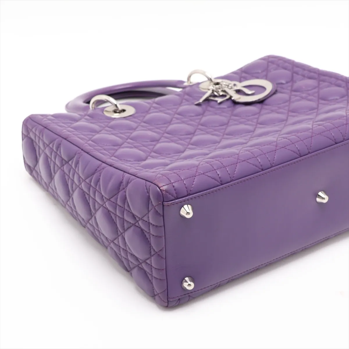 Cannage Lady Dior Large Leather 2-Way Handbag, Purple — view 4