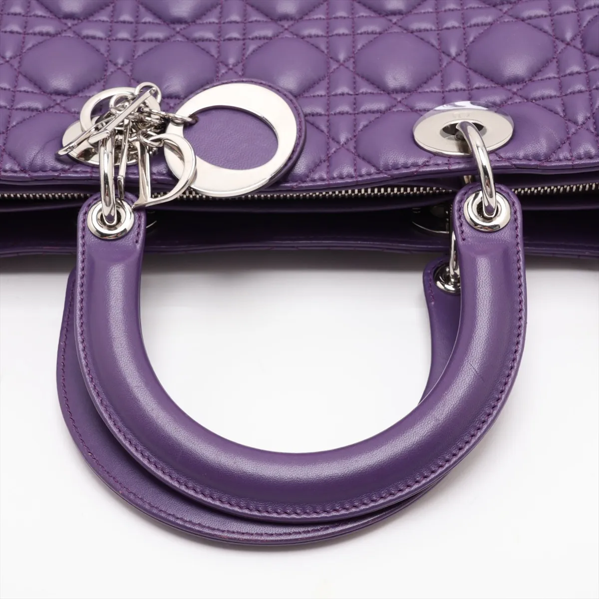 Cannage Lady Dior Large Leather 2-Way Handbag, Purple — view 5