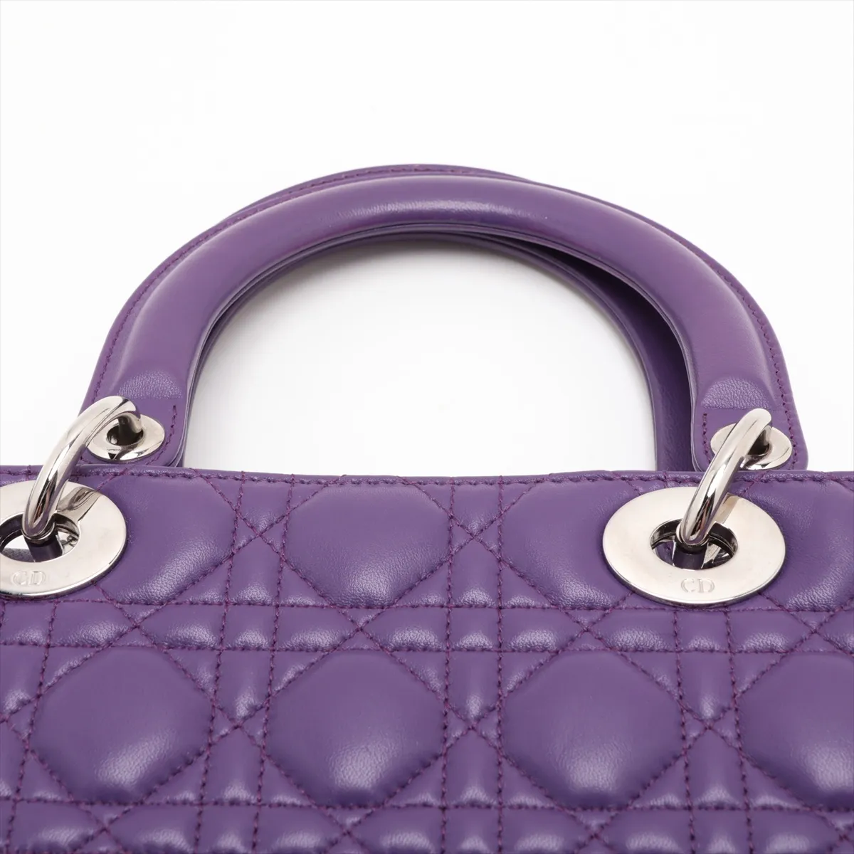 Cannage Lady Dior Large Leather 2-Way Handbag, Purple — view 6