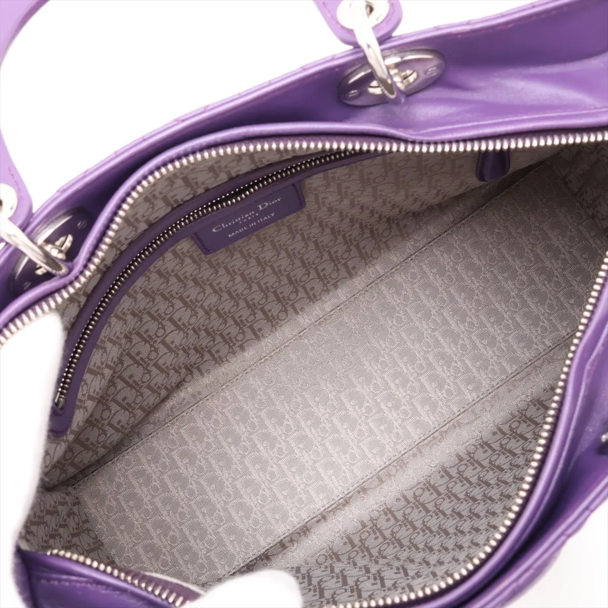 Cannage Lady Dior Large Leather 2-Way Handbag, Purple — view 8