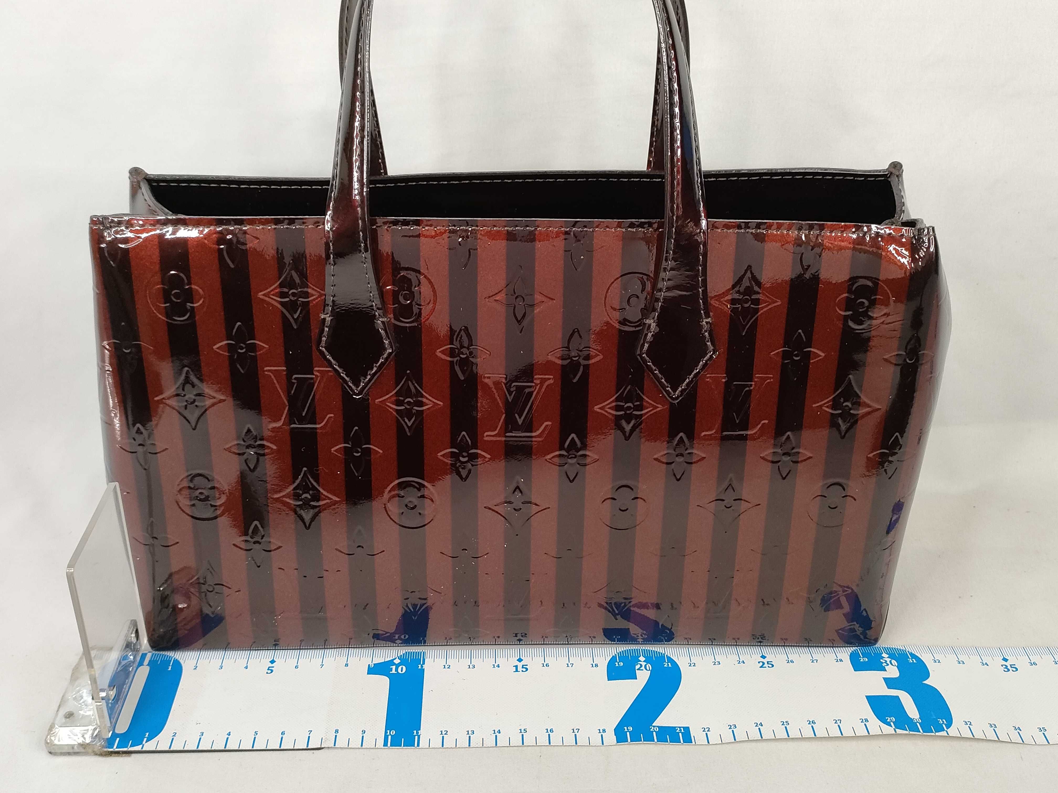 Vernis Black Wine Red Stripe Monogram Vernis Rayures Wilshire PM Handbag — view 2