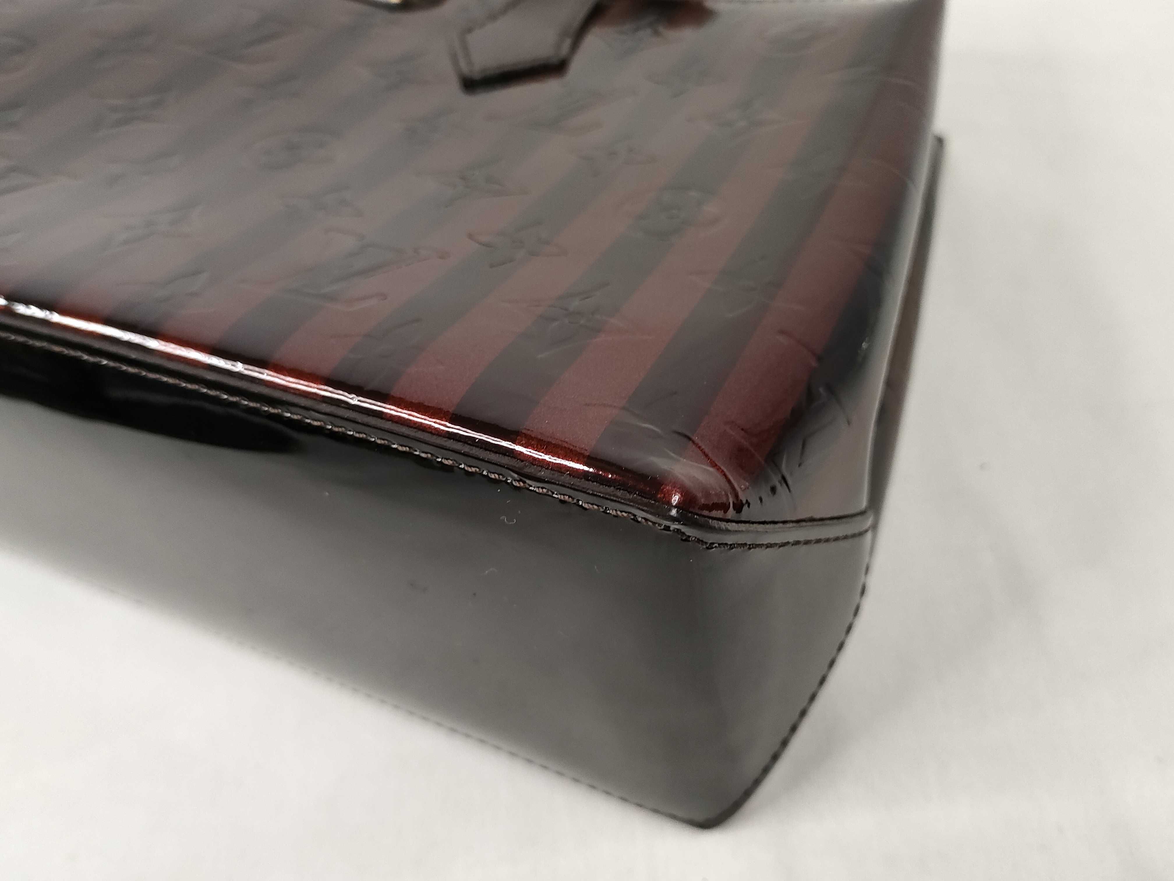 Vernis Black Wine Red Stripe Monogram Vernis Rayures Wilshire PM Handbag — view 6