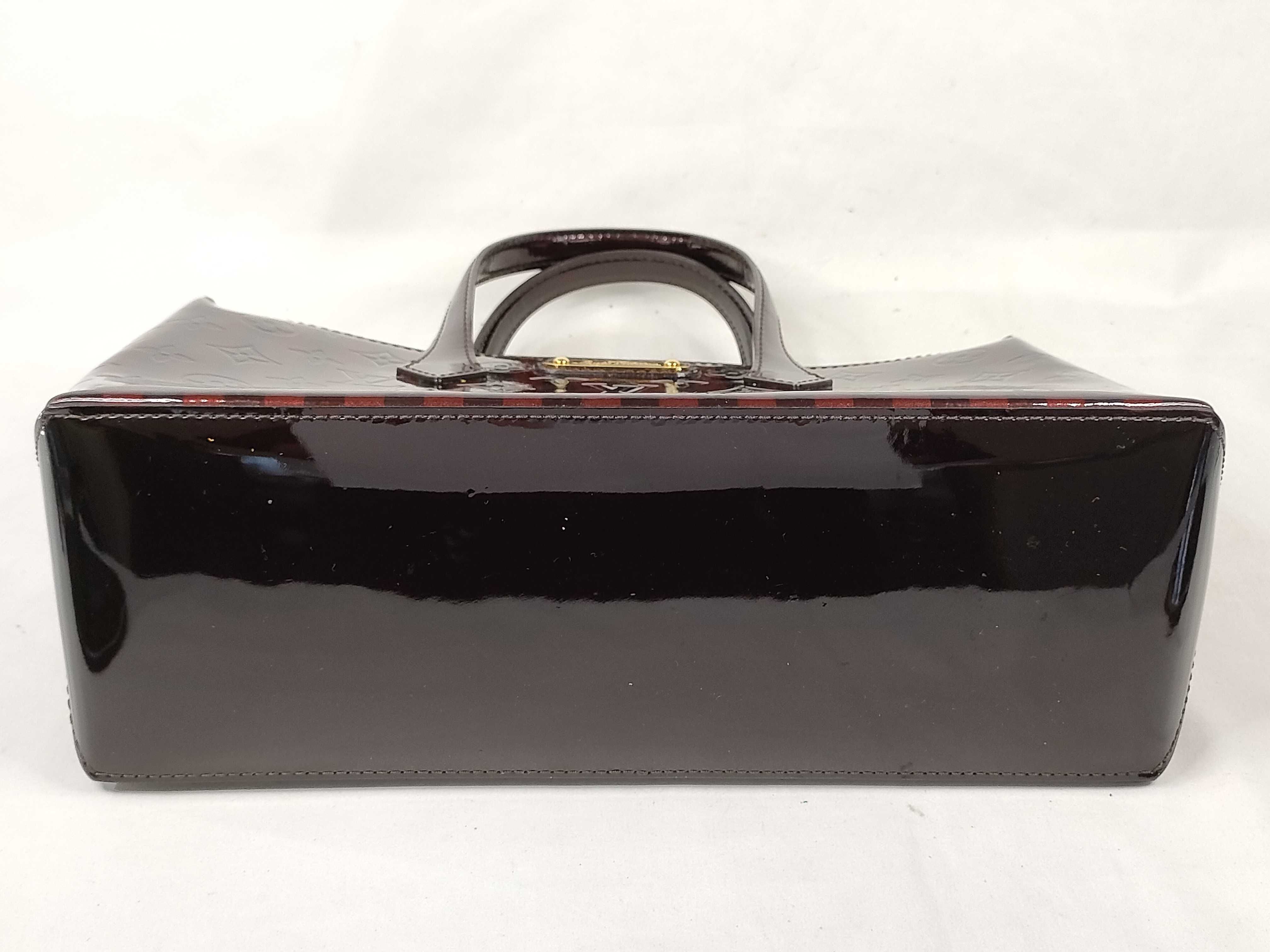 Vernis Black Wine Red Stripe Monogram Vernis Rayures Wilshire PM Handbag — view 7
