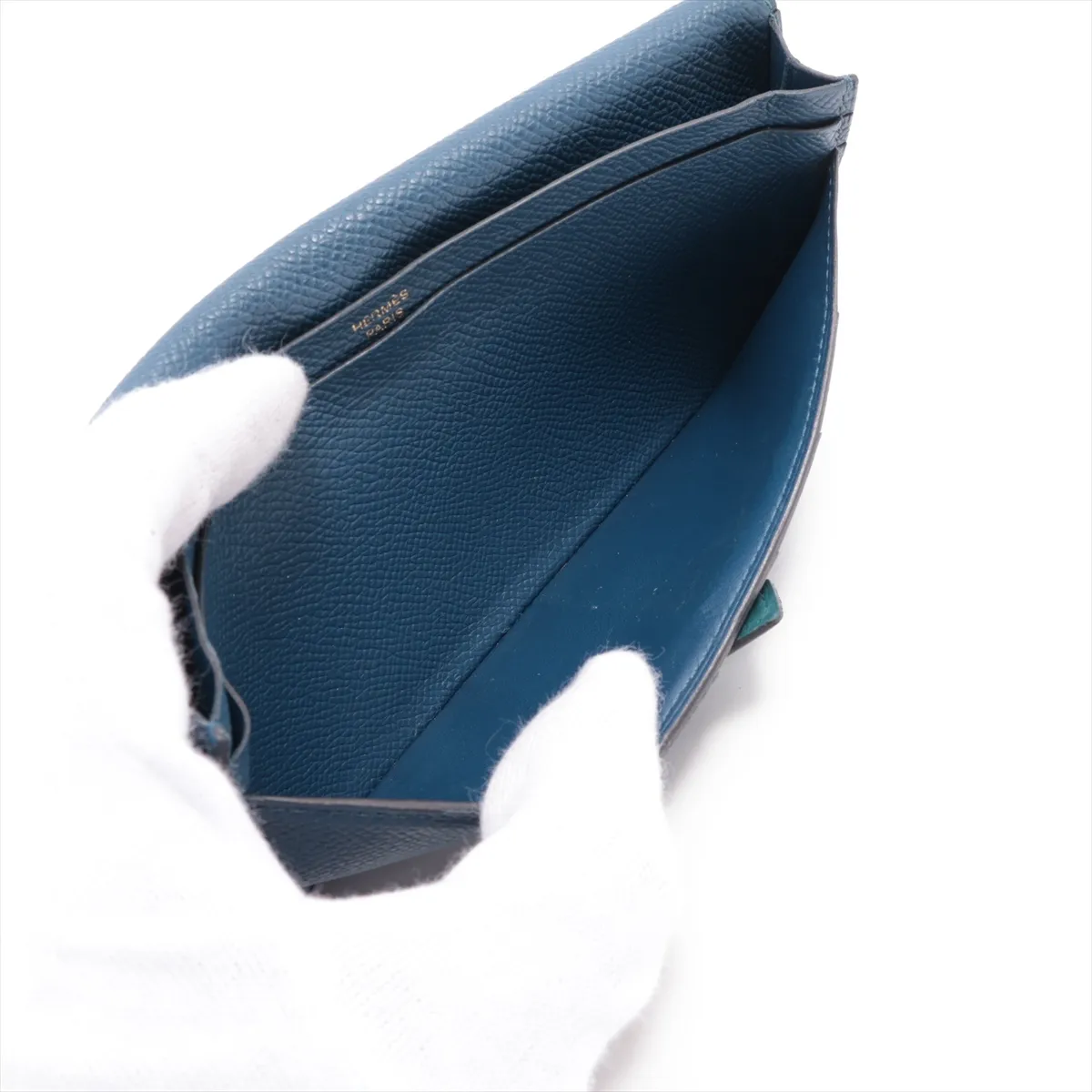 Bearn Soufflé Verso Veau Epsom Long Wallet, Deep Blue x Vert Bosphore, Gold Hardware, D: 2019 — view 4