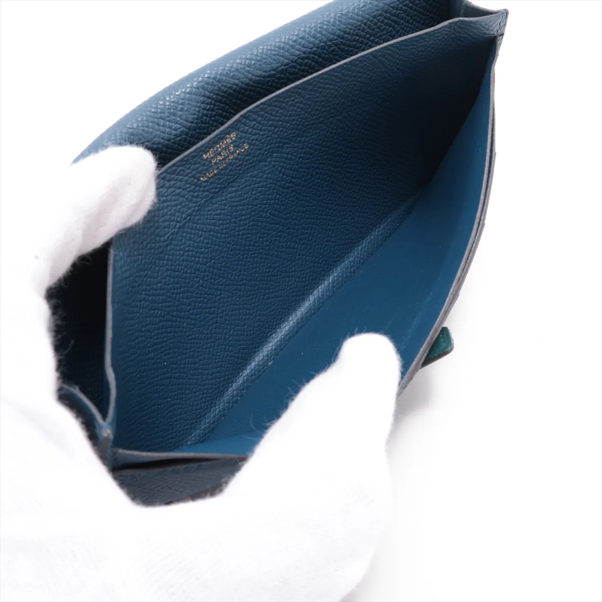 Bearn Soufflé Verso Veau Epsom Long Wallet, Deep Blue x Vert Bosphore, Gold Hardware, D: 2019 — view 5