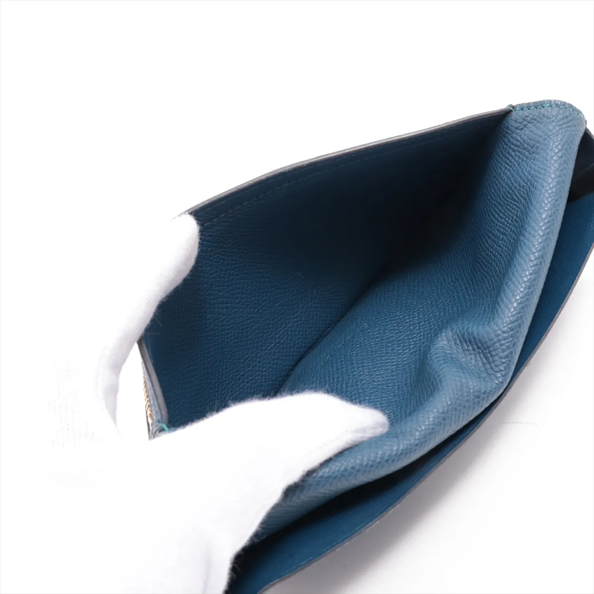 Bearn Soufflé Verso Veau Epsom Long Wallet, Deep Blue x Vert Bosphore, Gold Hardware, D: 2019 — view 7