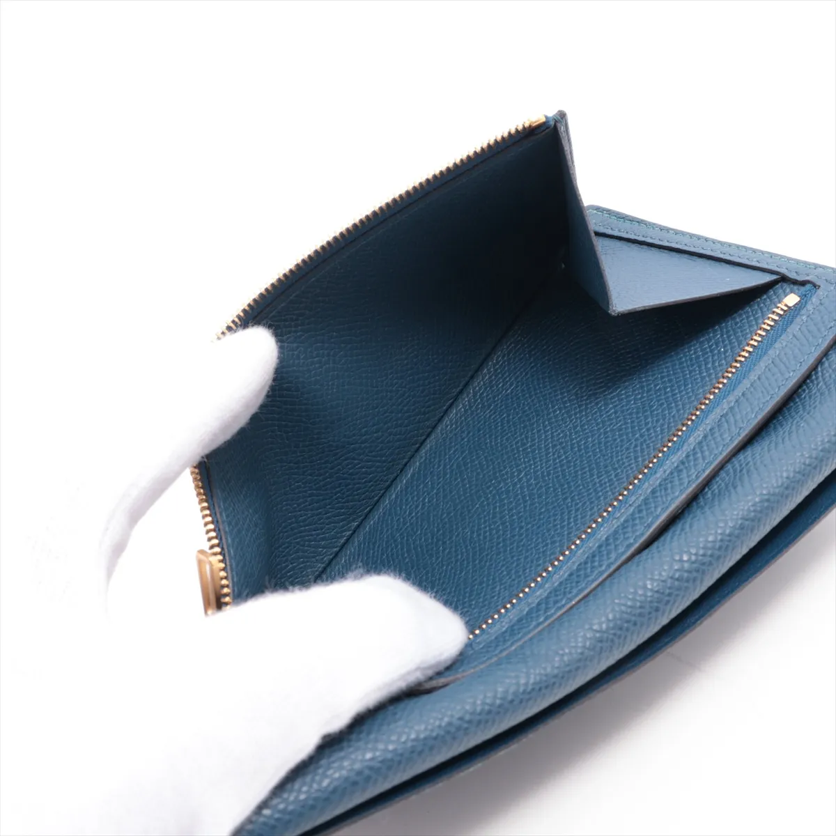 Bearn Soufflé Verso Veau Epsom Long Wallet, Deep Blue x Vert Bosphore, Gold Hardware, D: 2019 — view 8