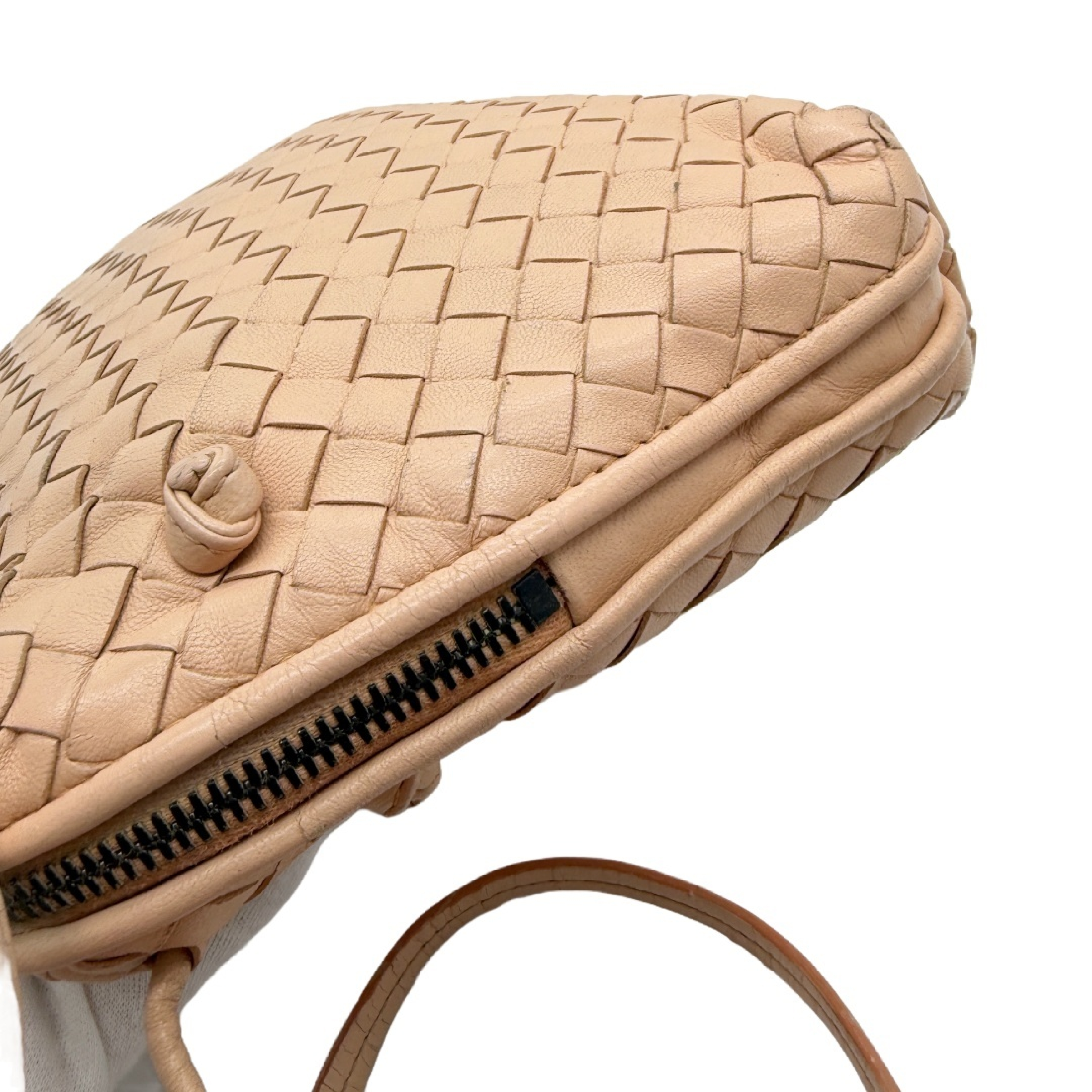 Intrecciato Leather Handbag, Pink Beige Shoulder Bag — view 4